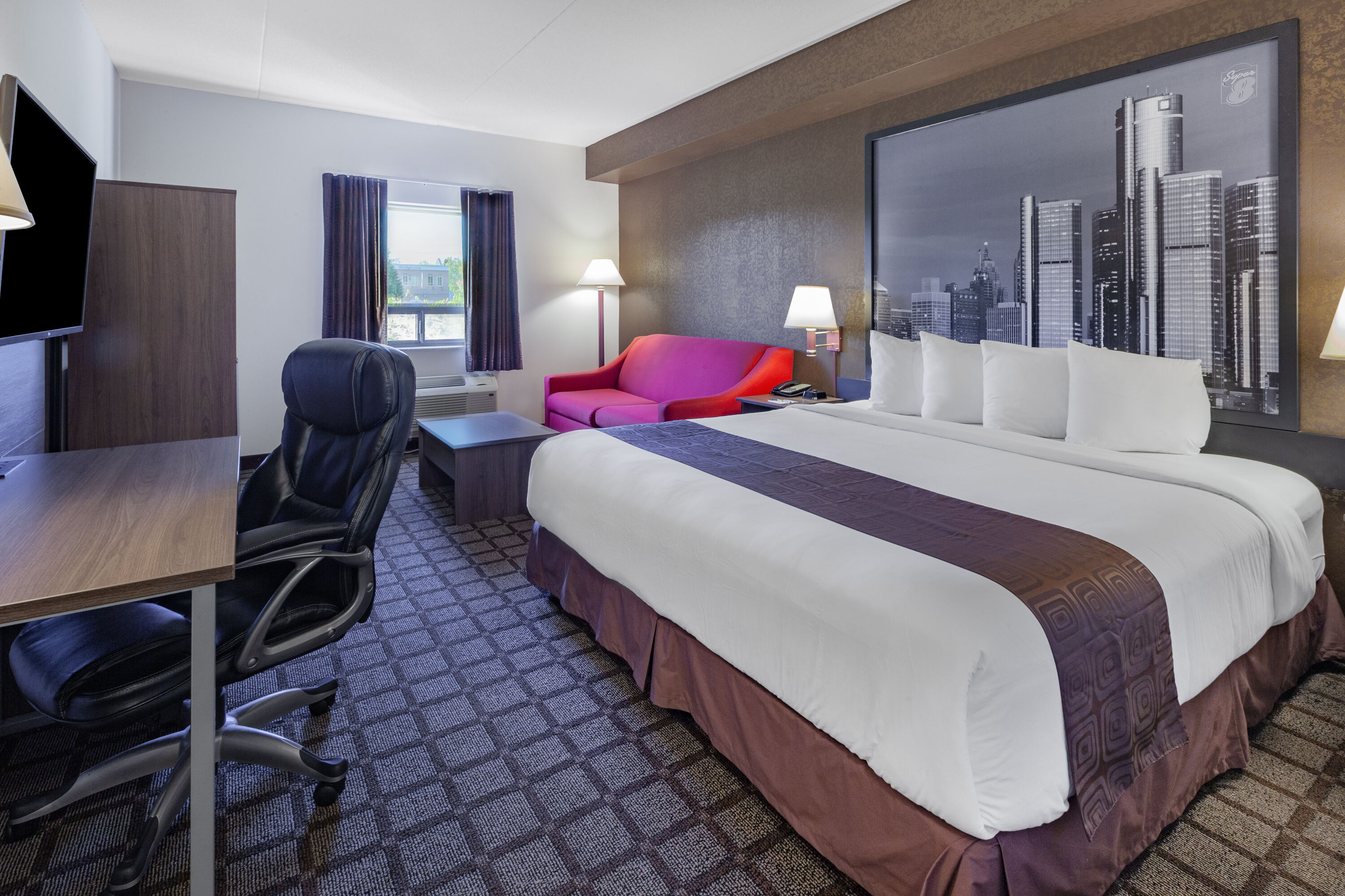 Guest room at the Super 8 by Wyndham Ambassador Bridge Windsor ON in Windsor, Ontario