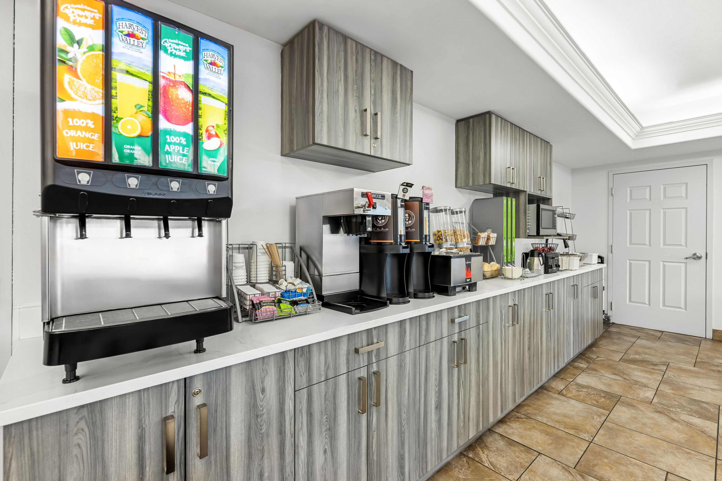 Super 8 by Wyndham Saskatoon Near Saskatoon Airport restaurant breakfast area close up in Saskatoon, Saskatchewan