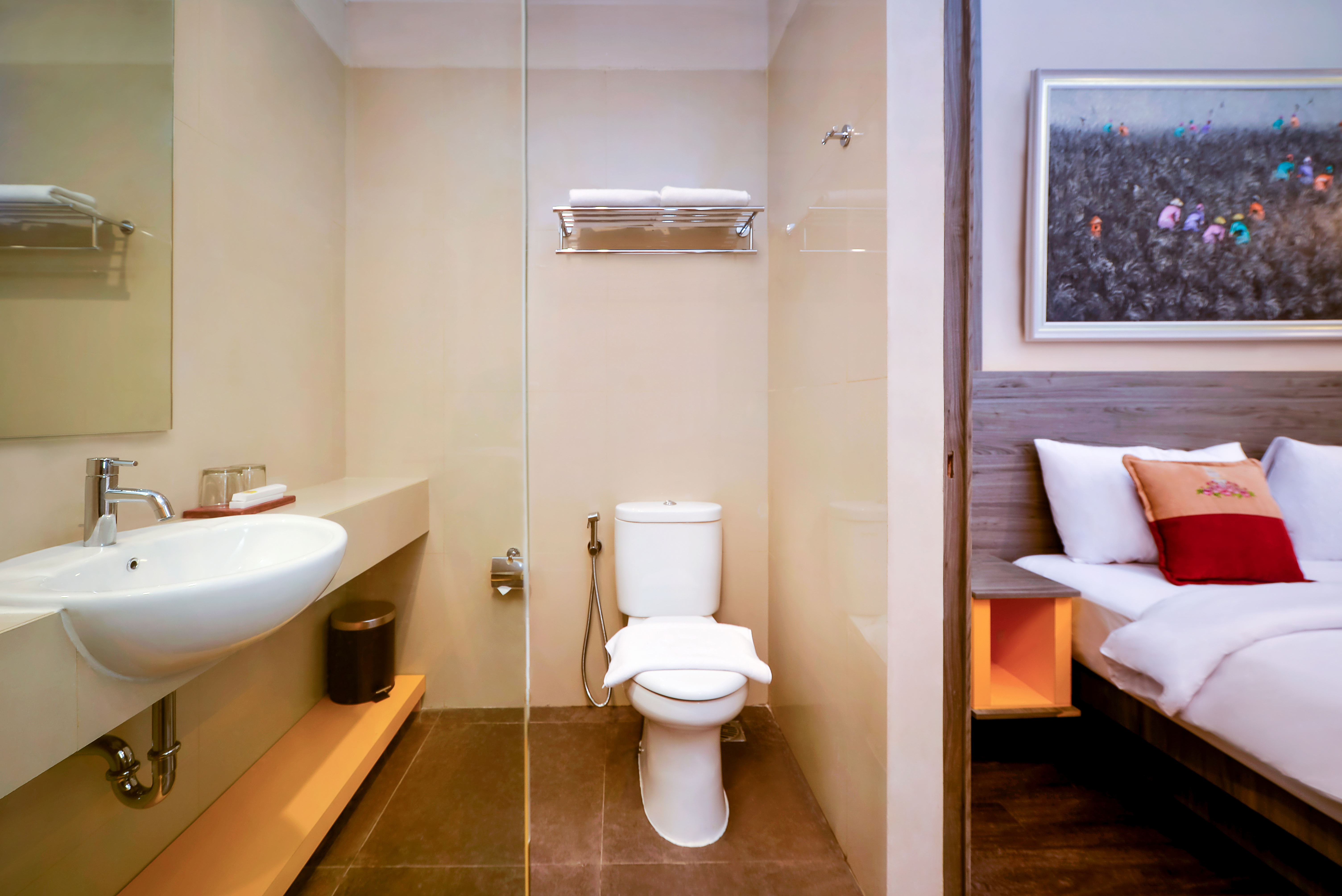 Guest room bath at the Super 8 by Wyndham Solo Indonesia in Surakarta, Other than US/Canada