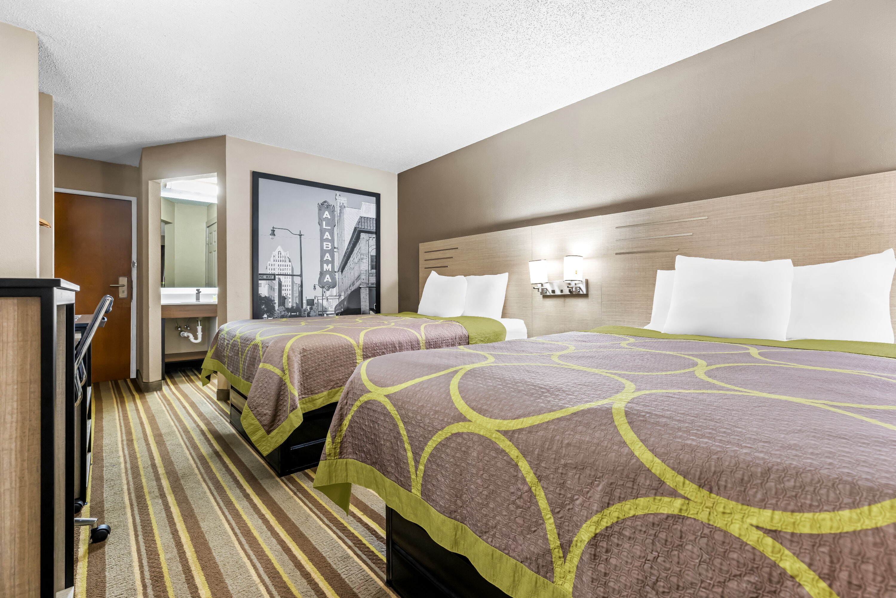 Double bed guest room at the Super 8 by Wyndham Athens in Athens, Alabama