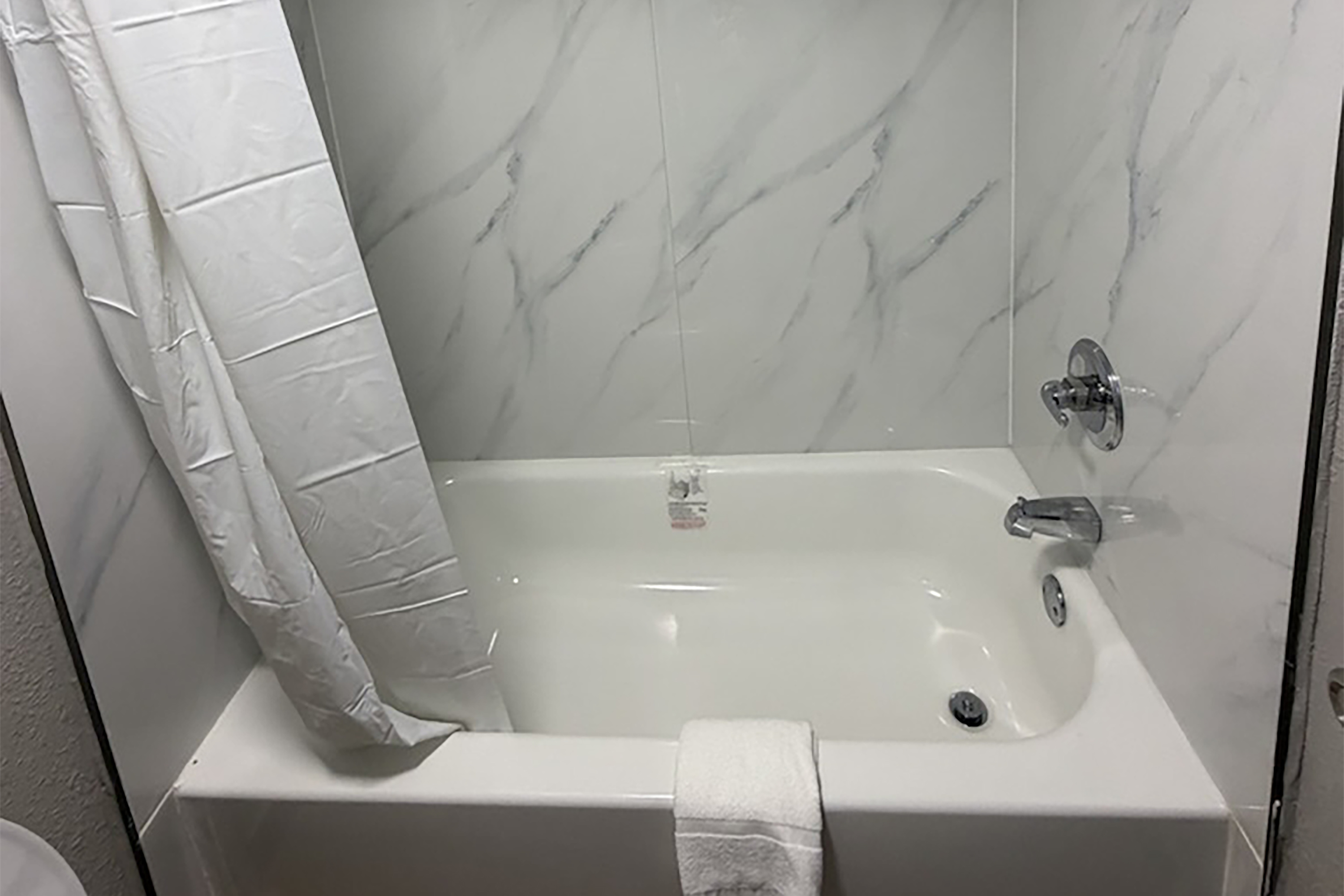 Guest room bath at the Super 8 by Wyndham Birmingham in Birmingham, Alabama