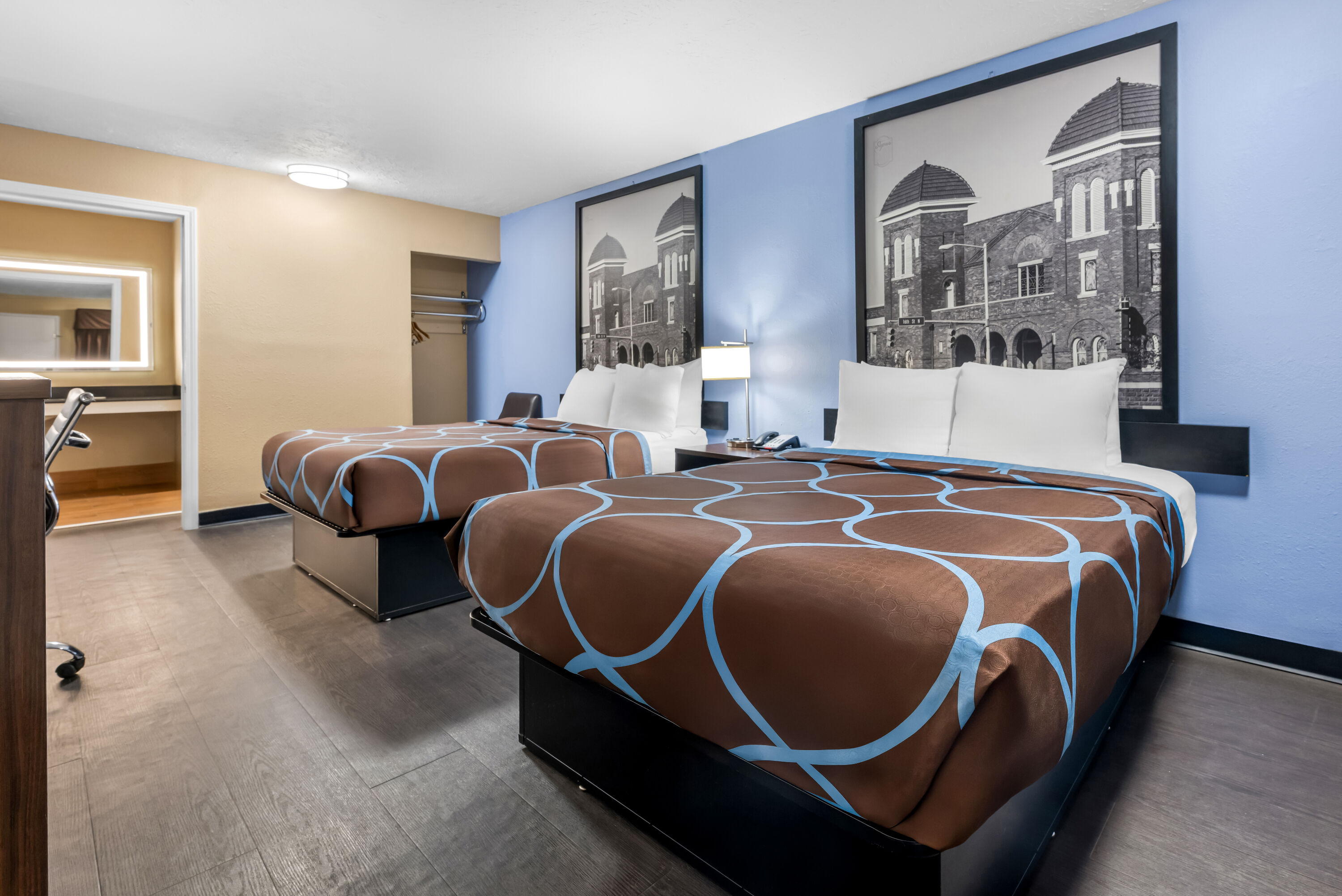 Double bed guest room at the Super 8 by Wyndham Gadsden AL in Gadsden, Alabama