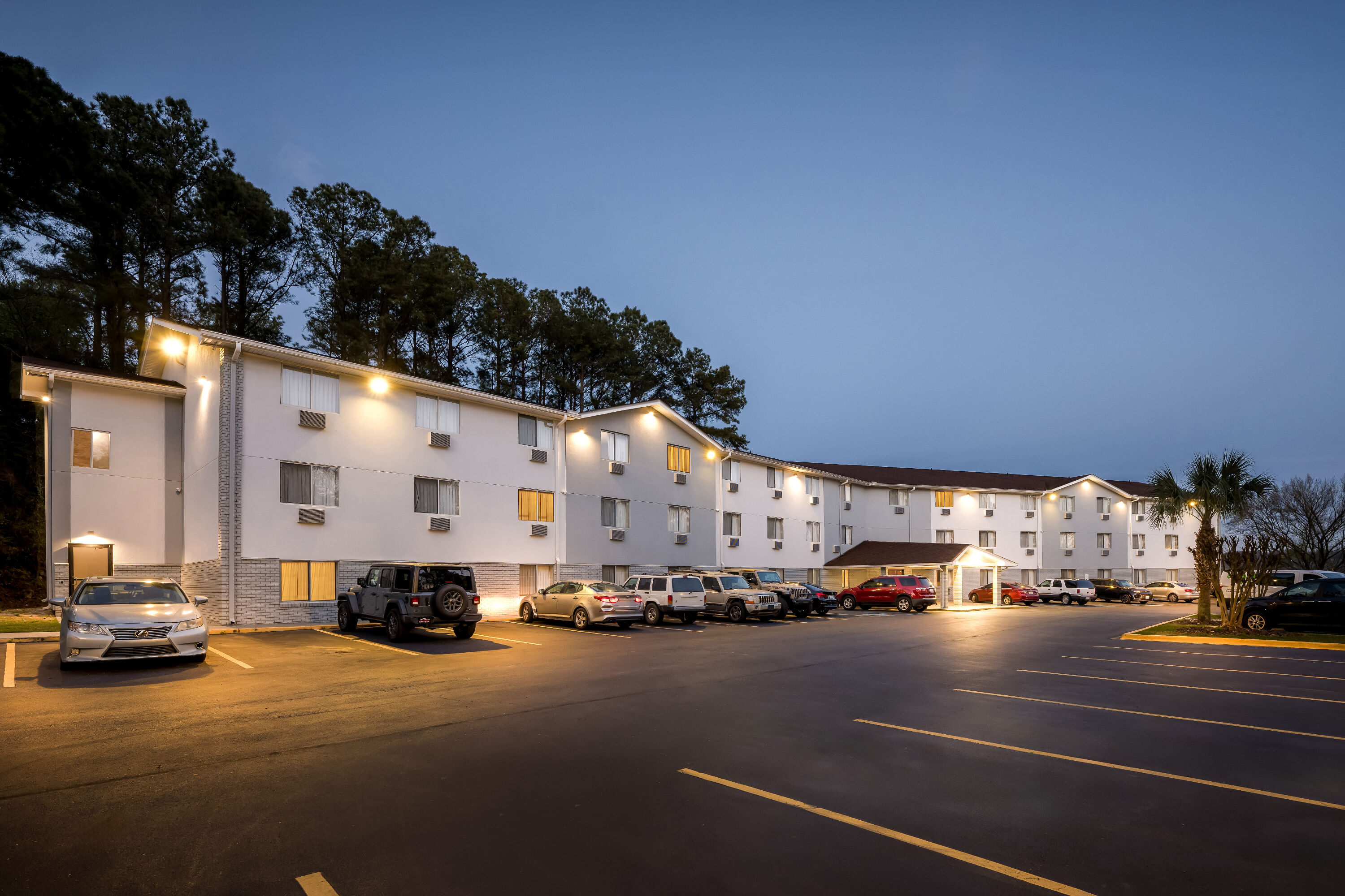 Exterior Night Image of Super 8 by Wyndham Homewood Birmingham Area hotel in Homewood, Alabama