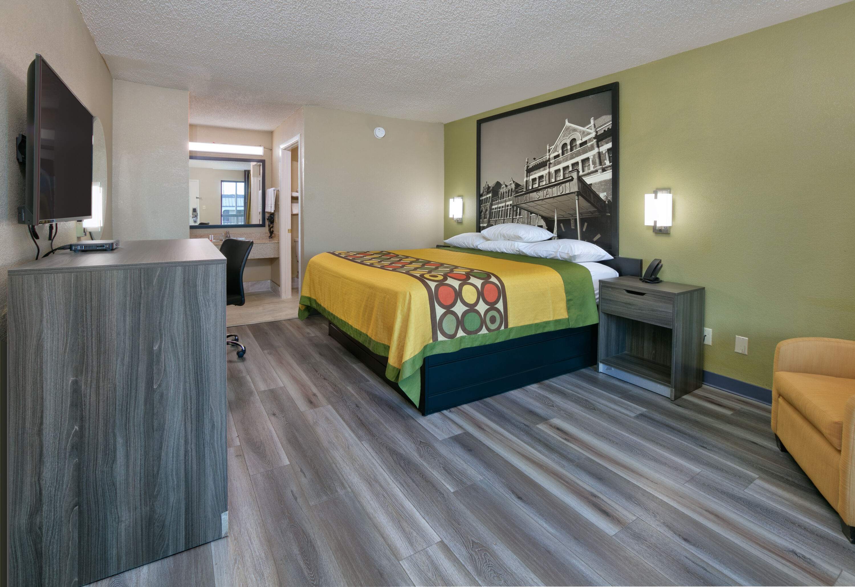 Guest room at the Super 8 by Wyndham Mobile/Tillmans Corner in Mobile, Alabama