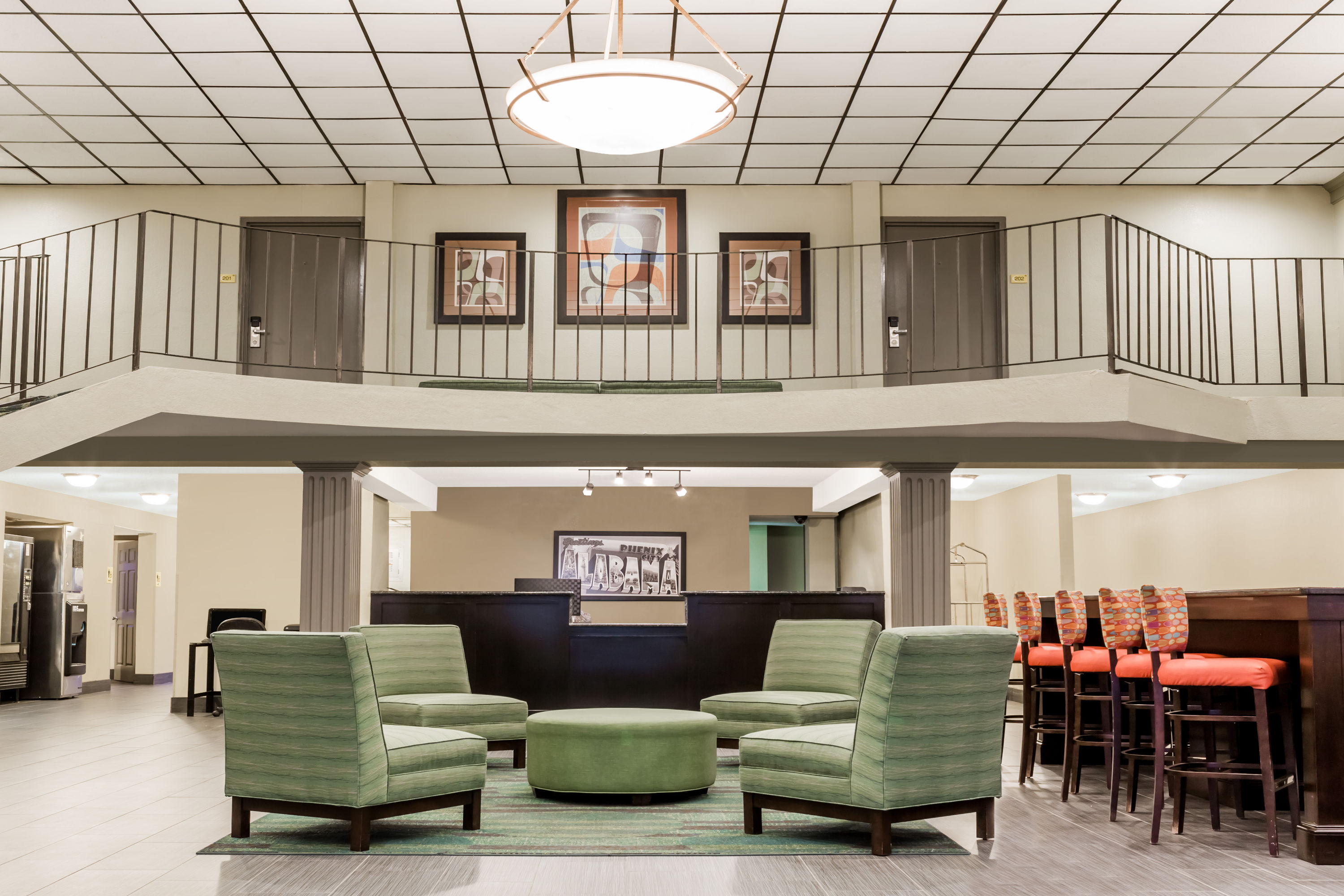 Super 8 by Wyndham Phenix City hotel lobby in Phenix City, Alabama.
