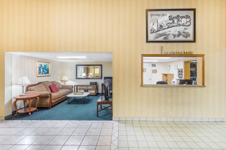 Super 8 Bentonville hotel lobby in Bentonville, Arkansas
