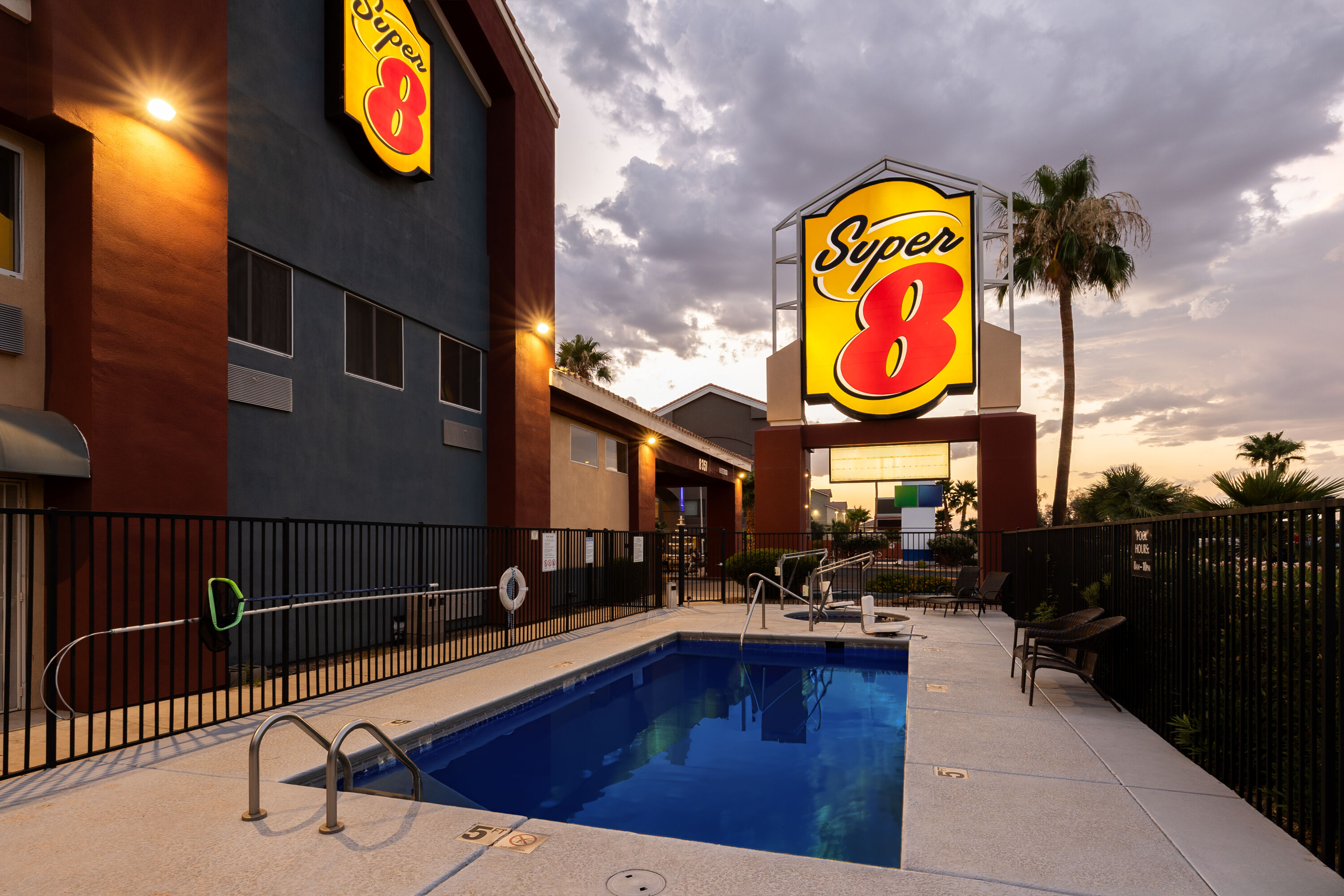 Pool night image at the Super 8 by Wyndham Marana/Tucson Area in Marana, Arizona