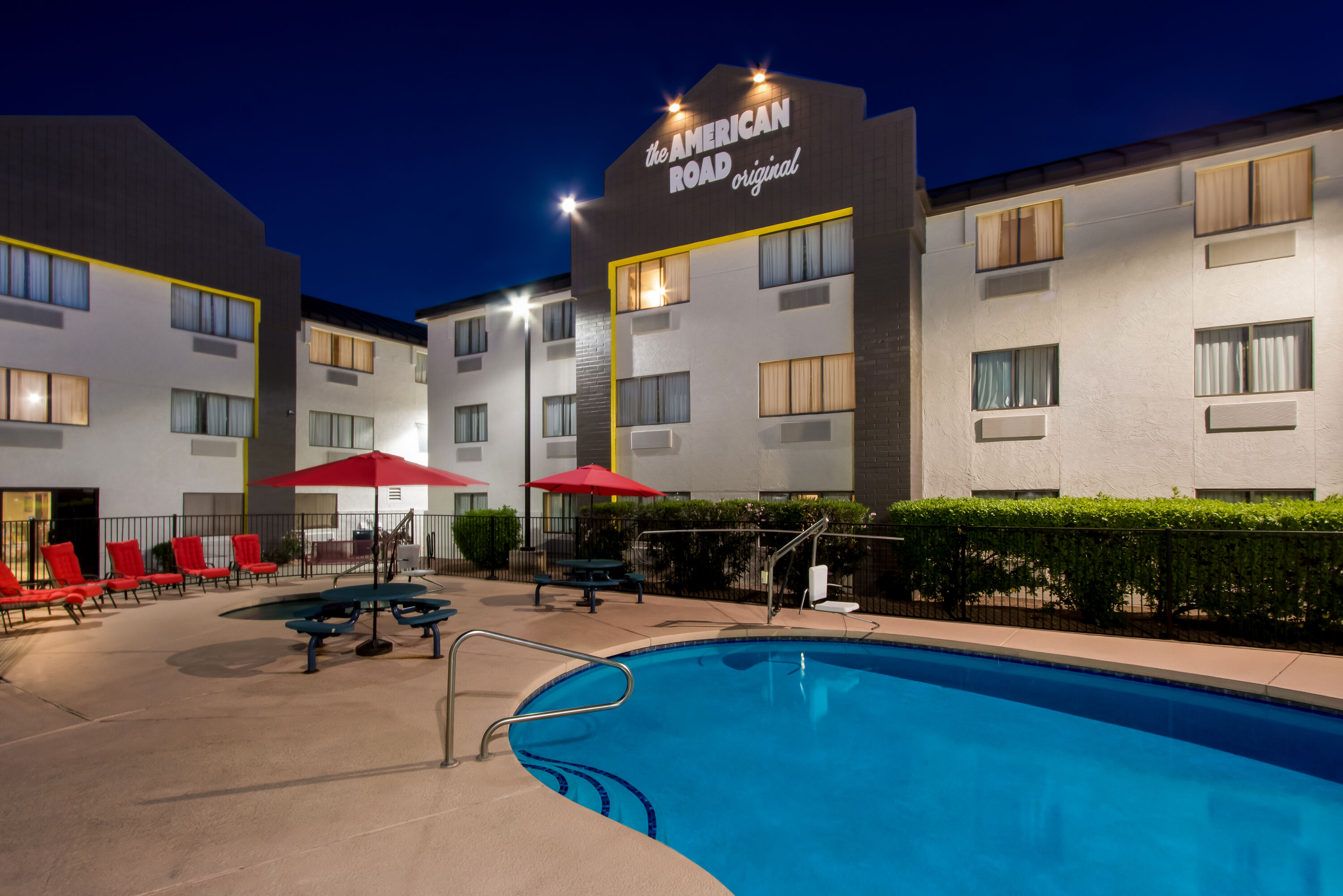 Pool night image at the Super 8 by Wyndham - Mesa/Gilbert in Mesa, Arizona