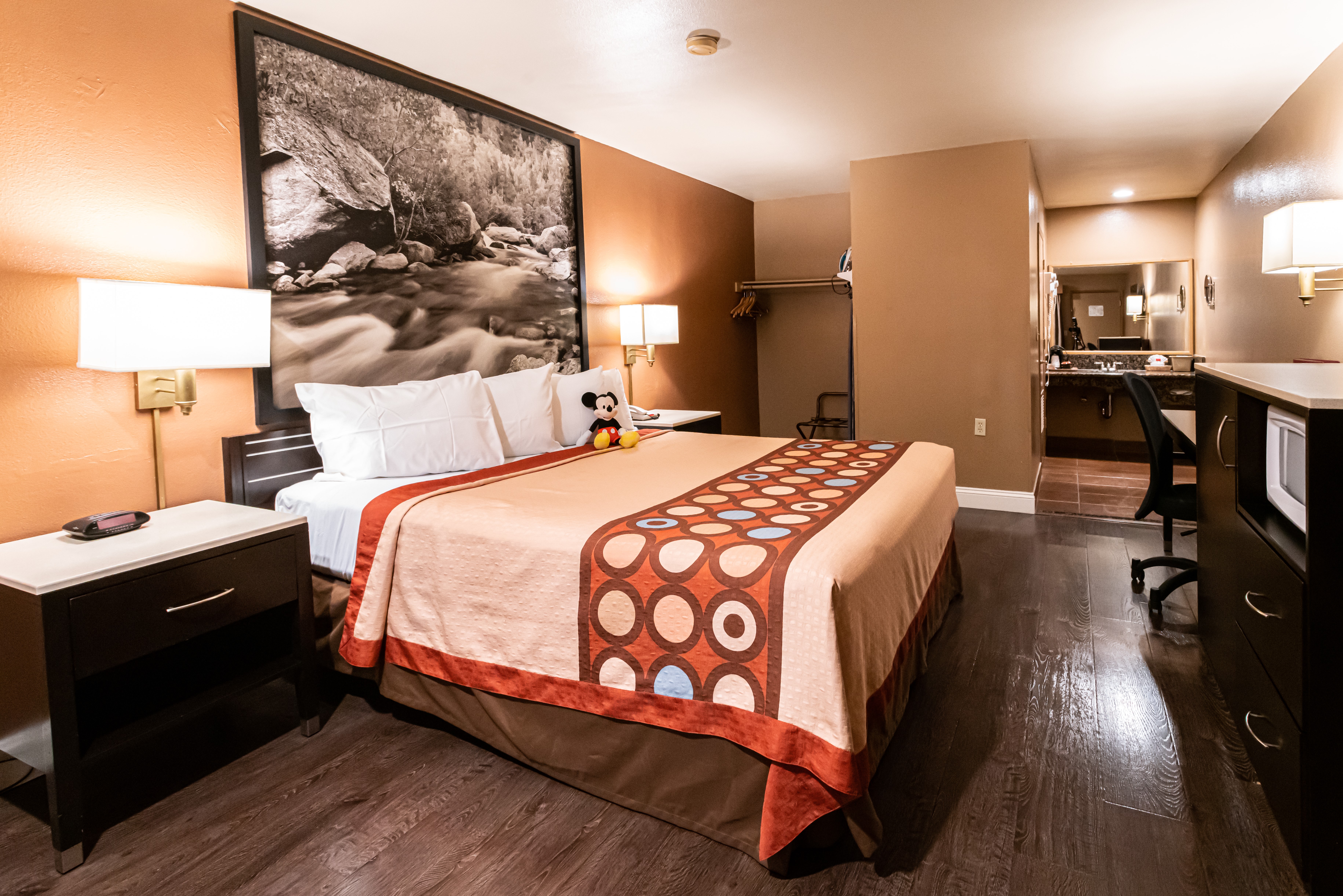 Guest room at the Super 8 by Wyndham Anaheim/Disneyland Drive in Anaheim, California