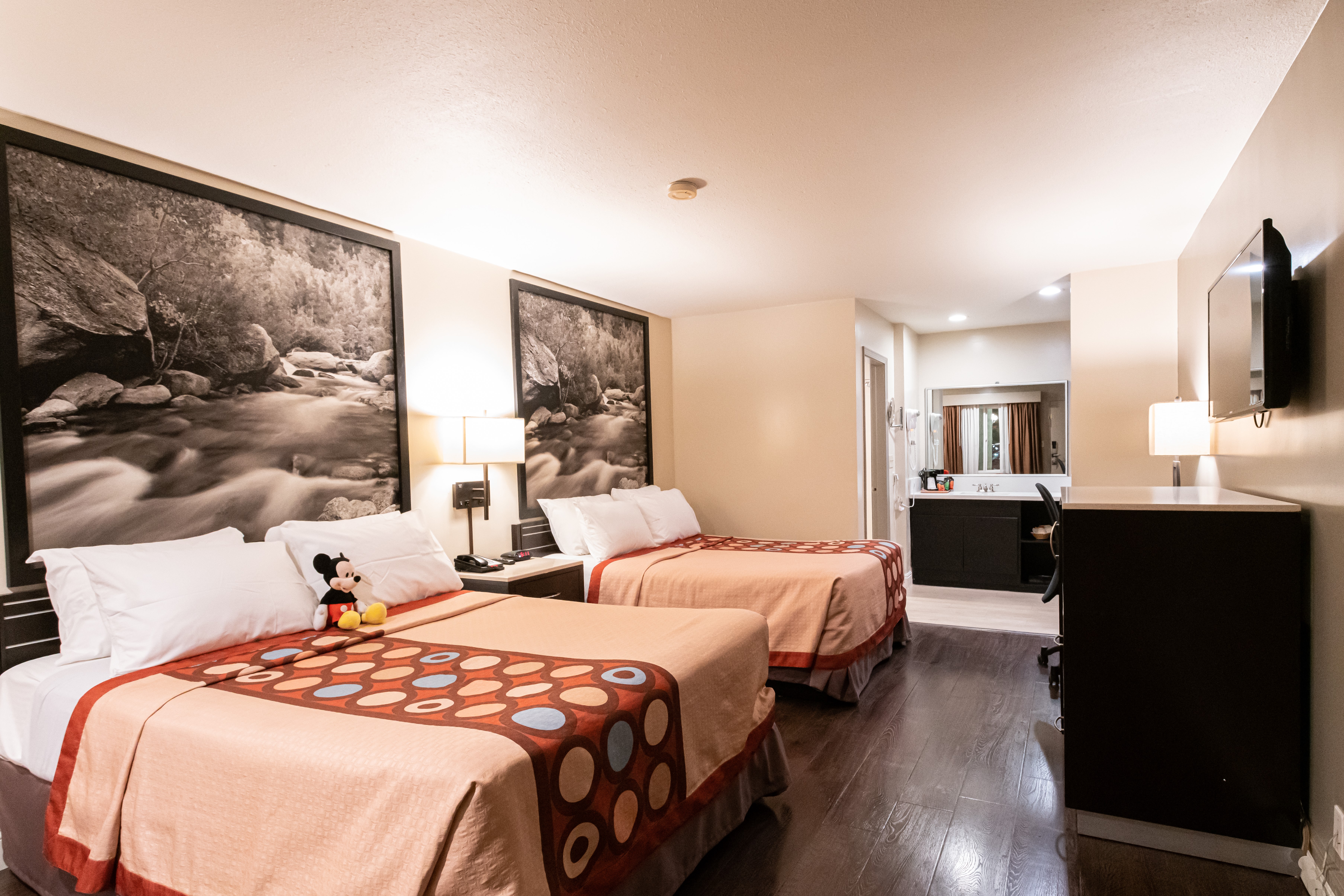 Guest room at the Super 8 by Wyndham Anaheim/Disneyland Drive in Anaheim, California