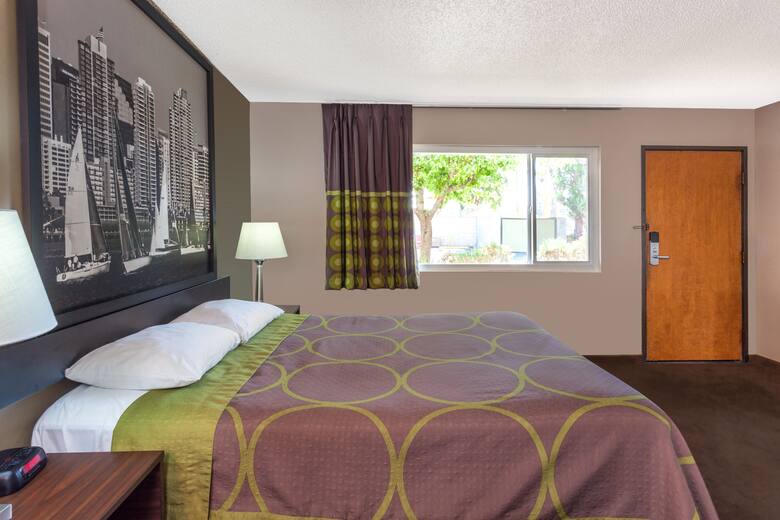 Guest room at the Super 8 Canoga Park in Canoga Park, California