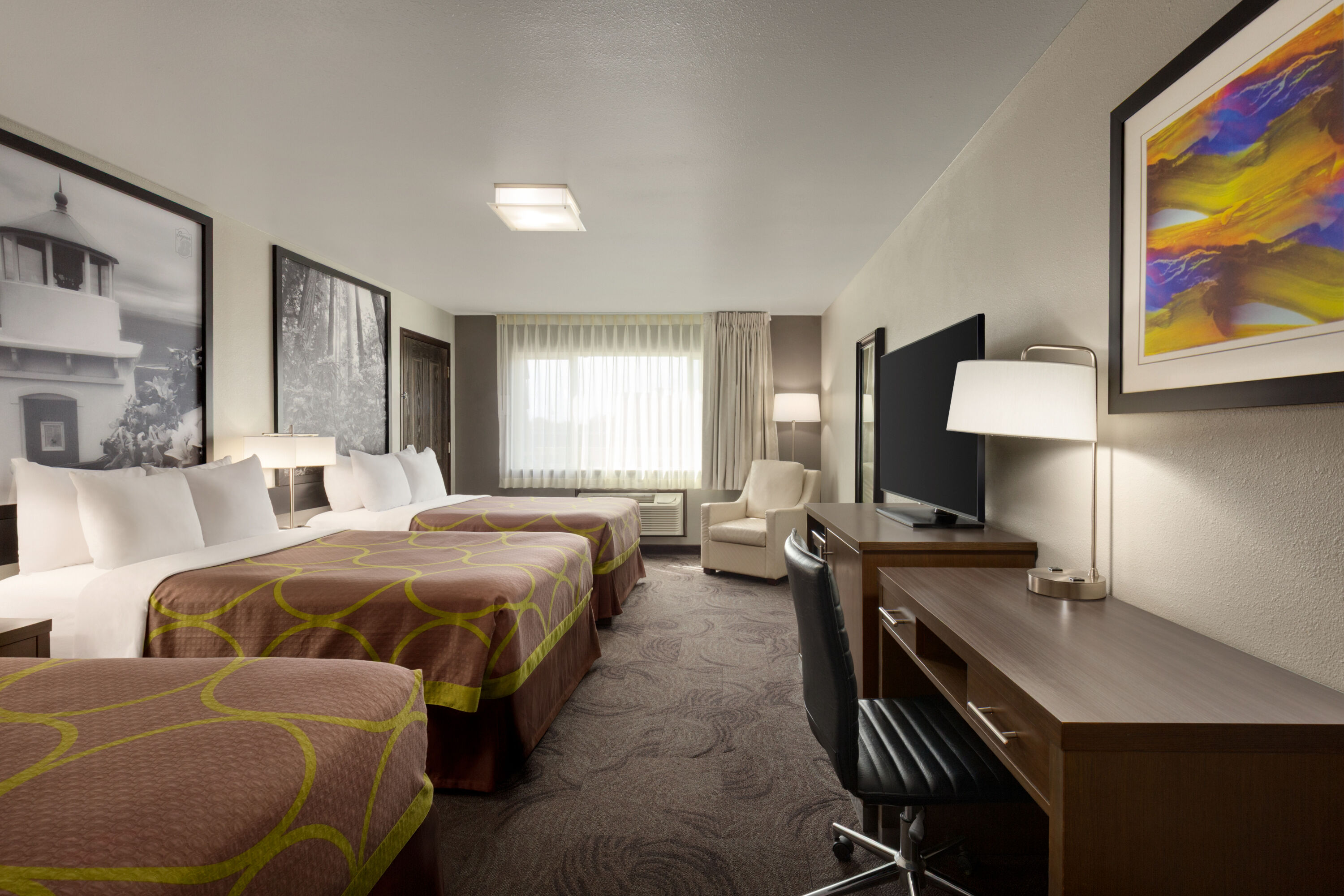 Guest room at the Super 8 by Wyndham Eureka in Eureka, California