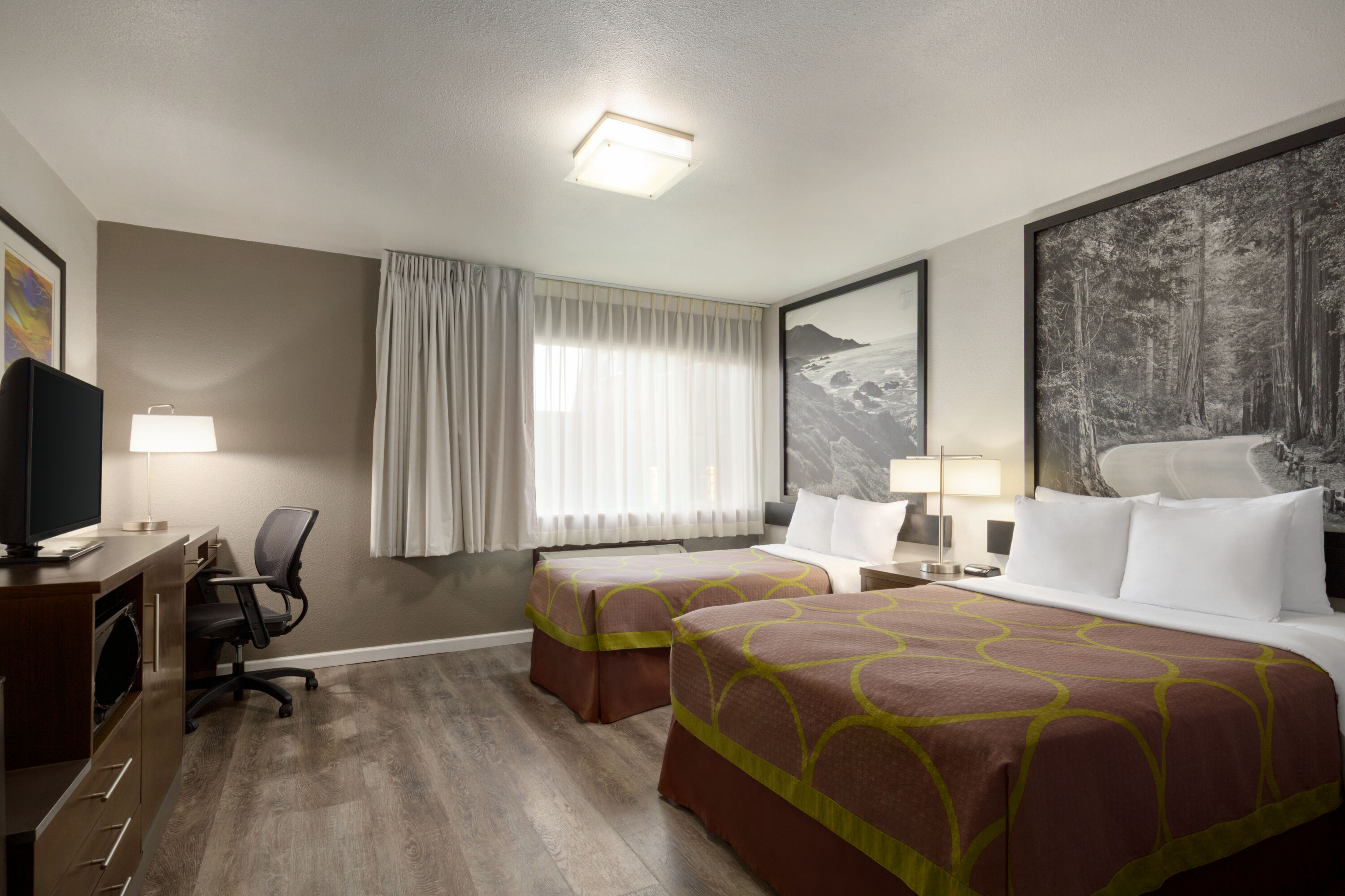 Guest room at the Super 8 by Wyndham Eureka in Eureka, California