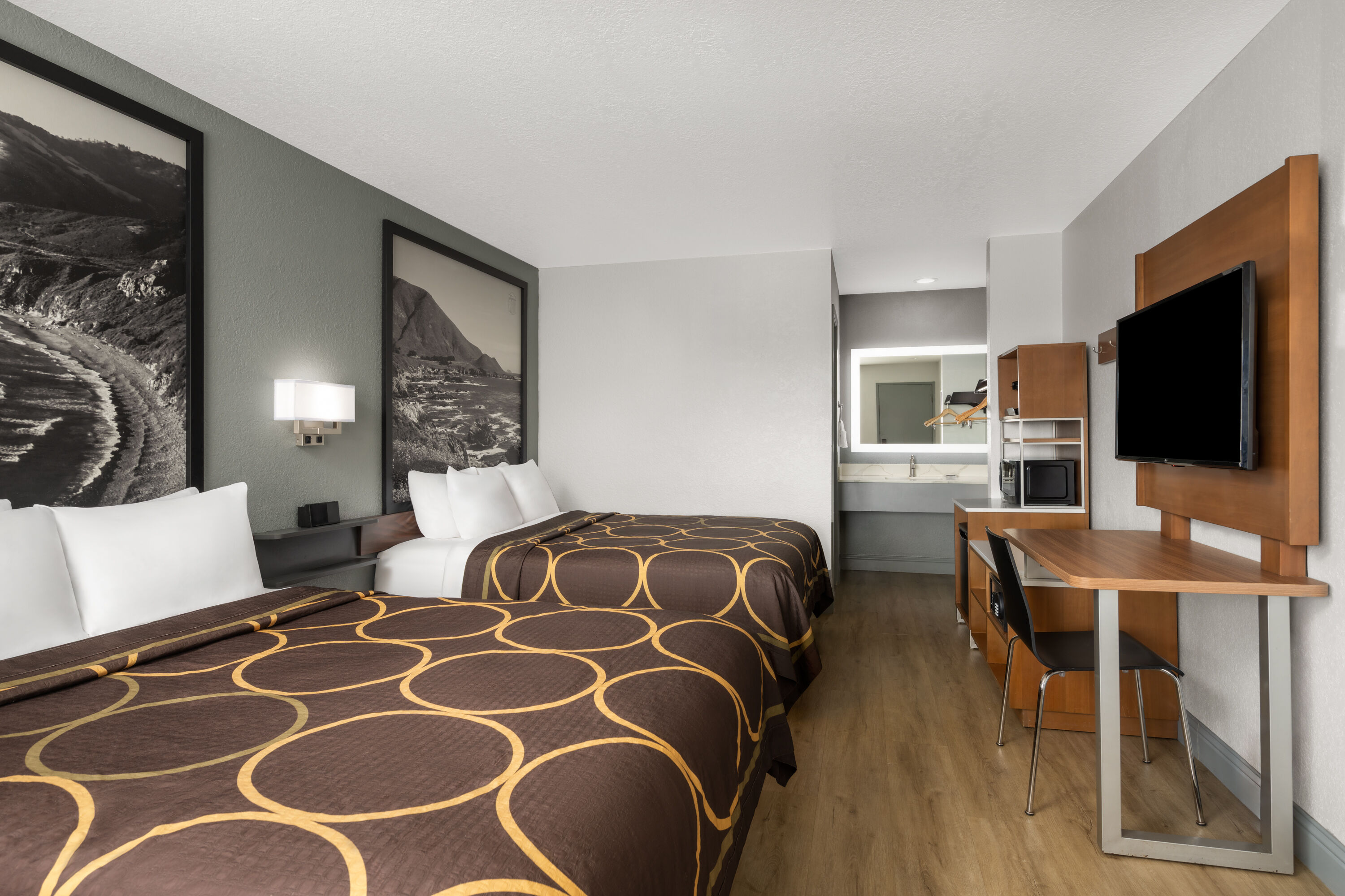 Guest room at the Super 8 by Wyndham Fort Bragg in Fort Bragg, California