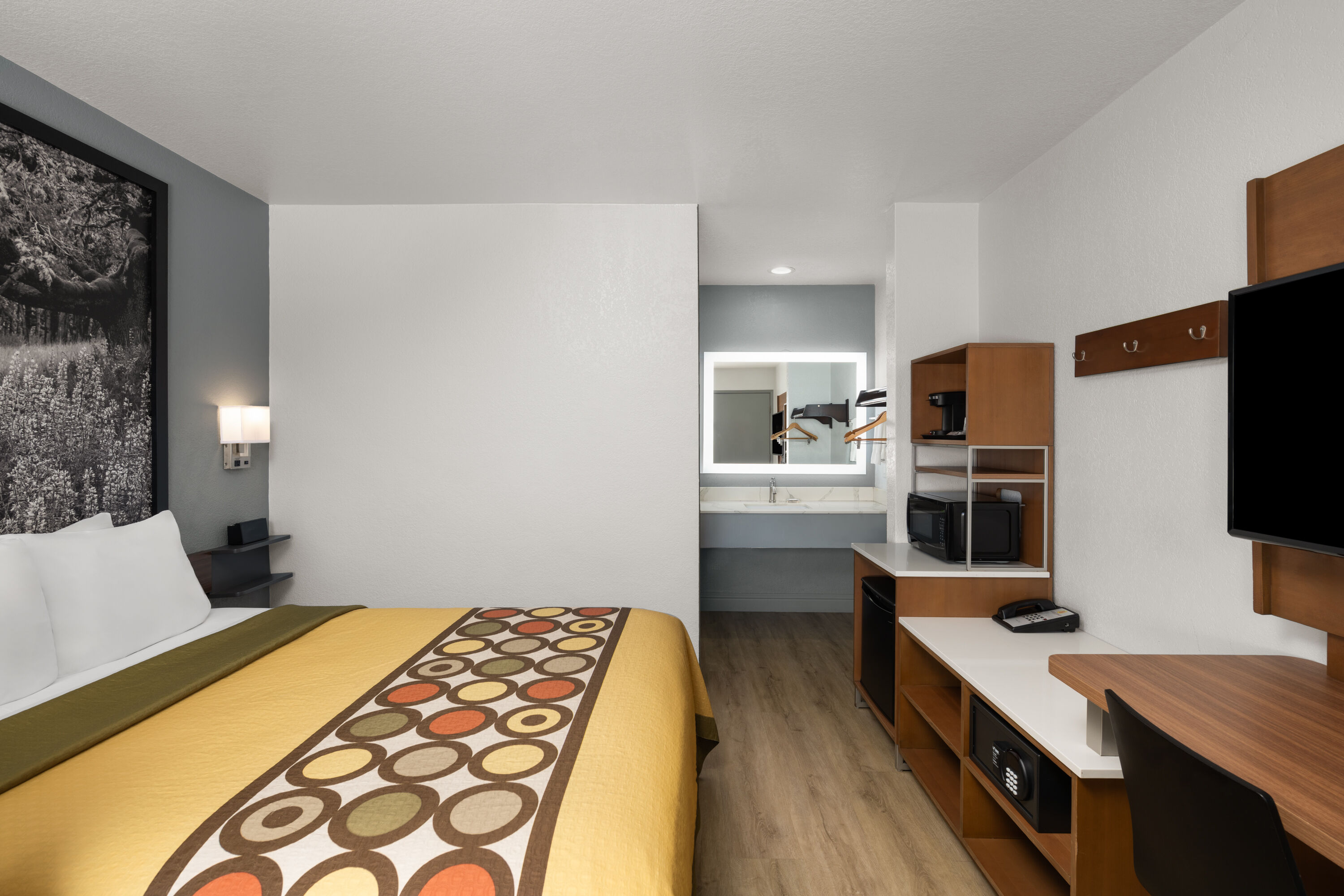 Guest room at the Super 8 by Wyndham Fort Bragg in Fort Bragg, California