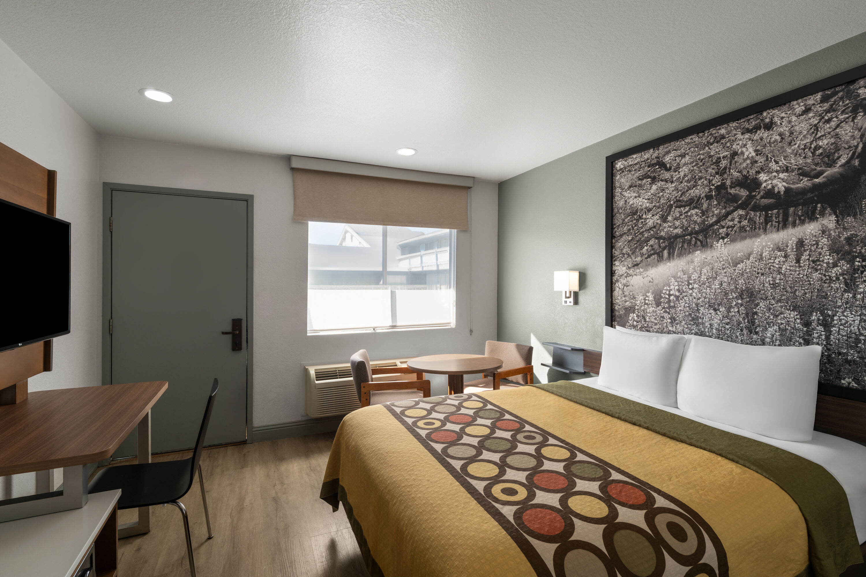 Guest room at the Super 8 by Wyndham Fort Bragg in Fort Bragg, California