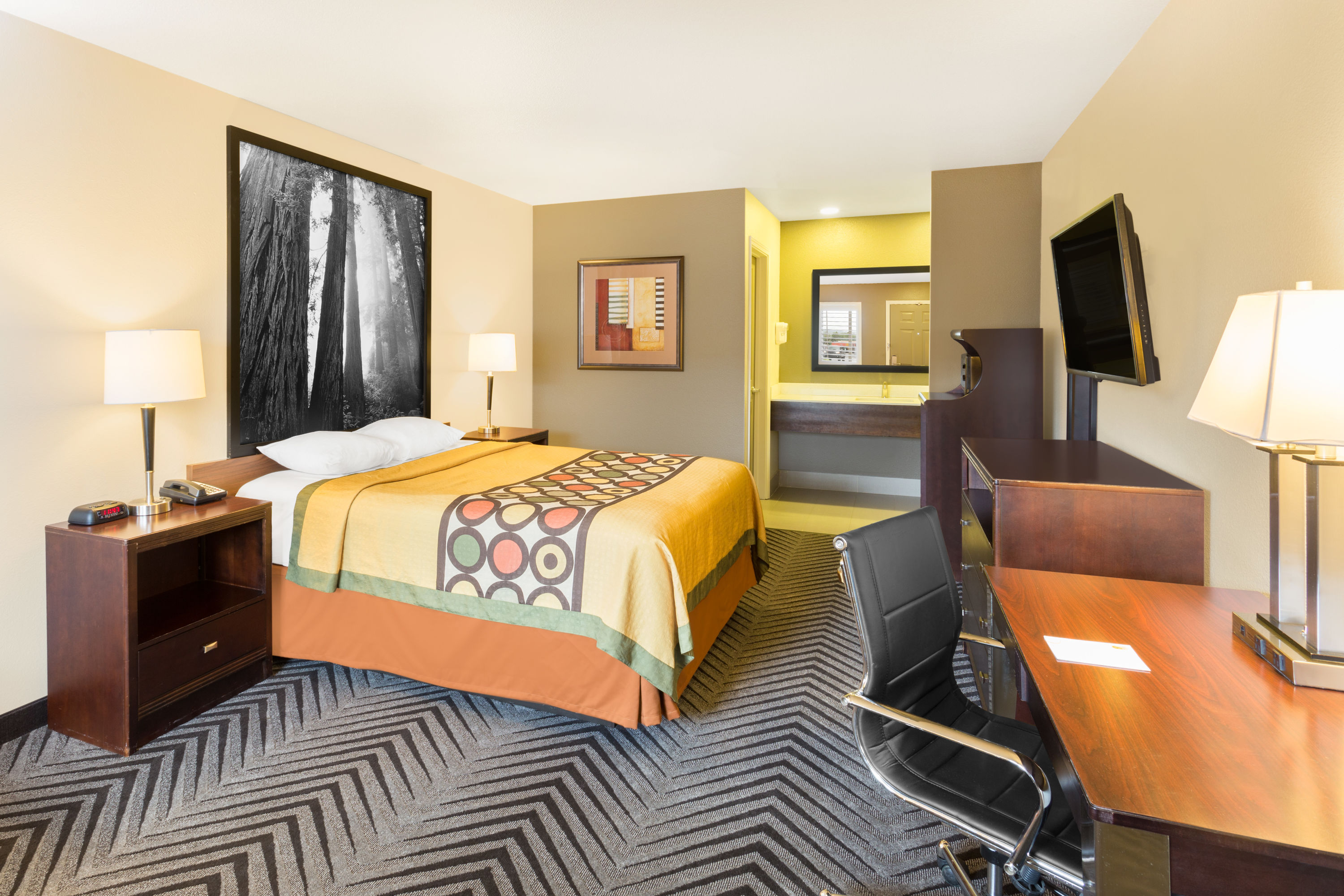 Guest room at the Super 8 by Wyndham Fortuna in Fortuna, California