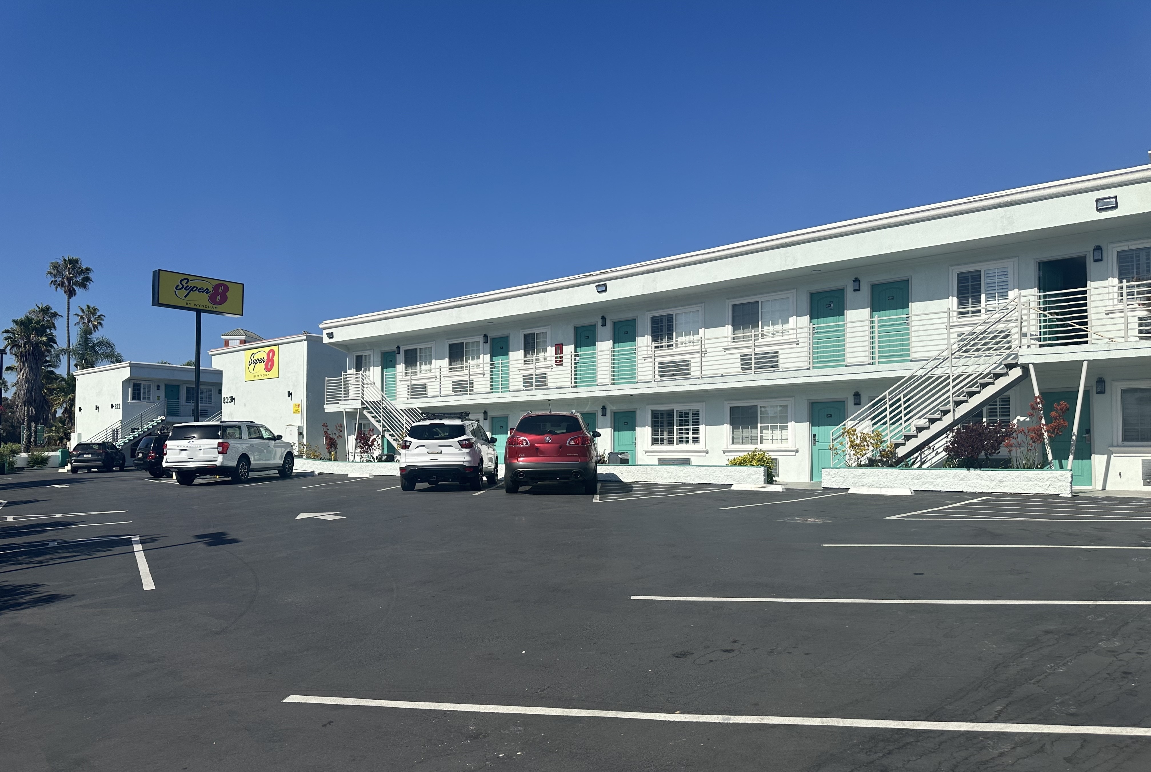 Exterior of Super 8 by Wyndham Oceanside Downtown hotel in Oceanside, California