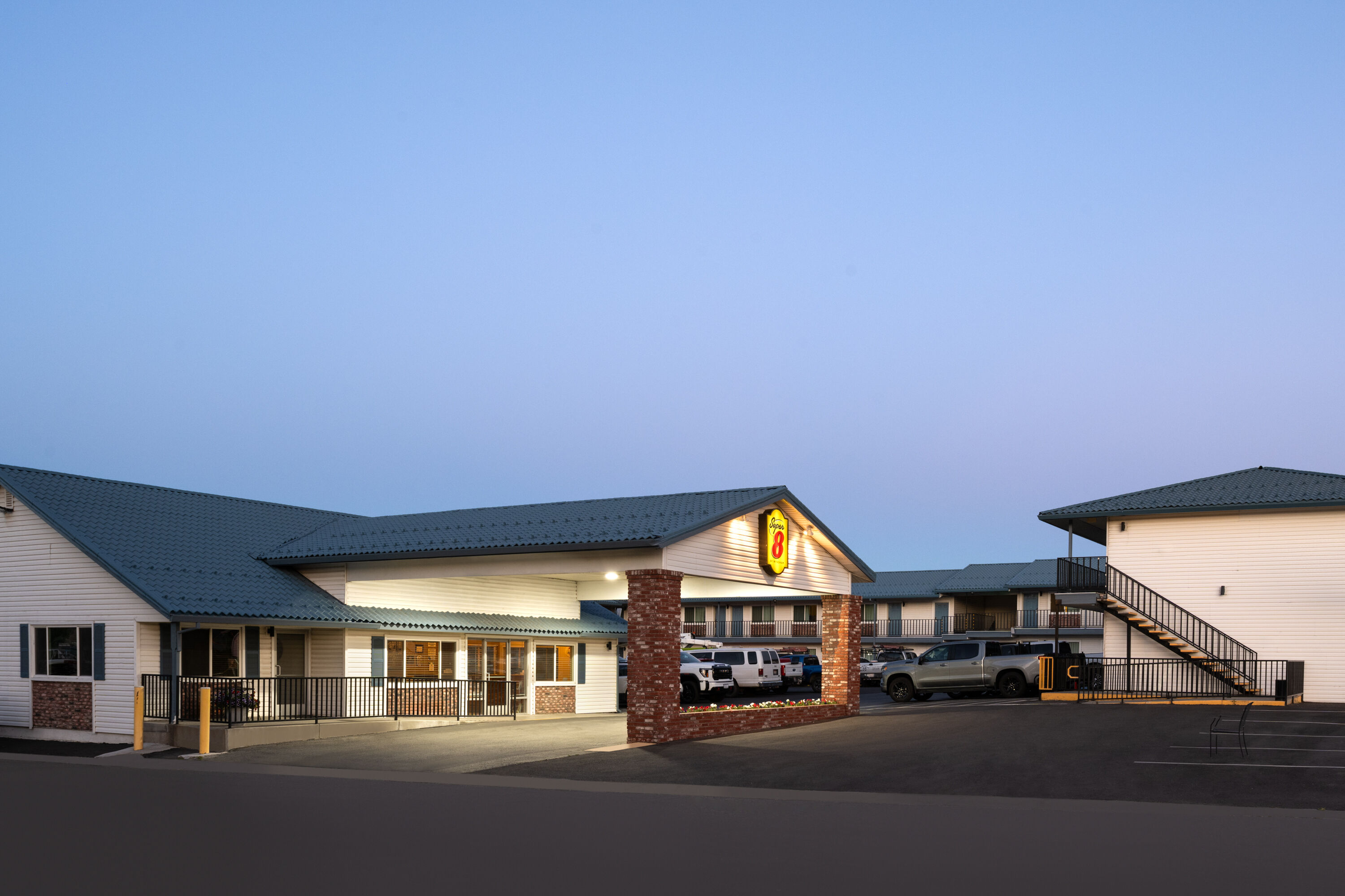 Exterior Dusk Image of Super 8 by Wyndham Susanville hotel in Susanville, California
