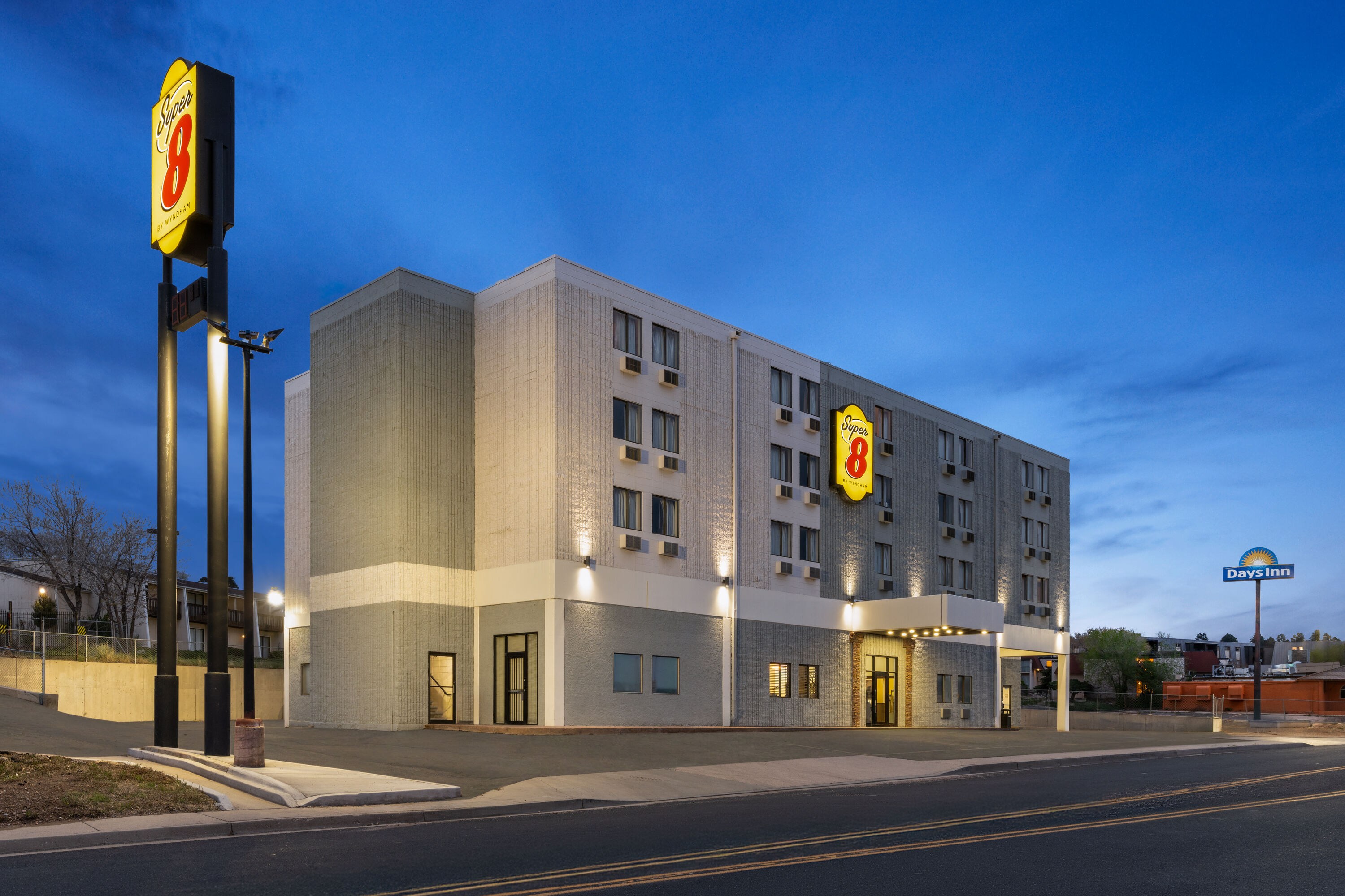 Exterior Dusk Image of Super 8 by Wyndham Colo. Sprs. Garden Of The Gods hotel in Colorado Springs, Colorado
