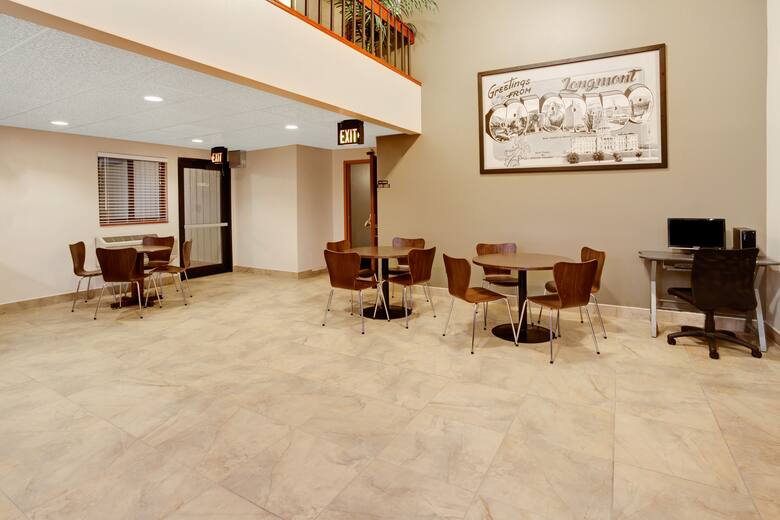 Super 8 Longmont/Del Camino hotel lobby in Longmont, Colorado