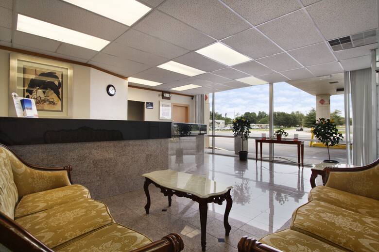 Super 8 Dover hotel lobby in Dover, Delaware