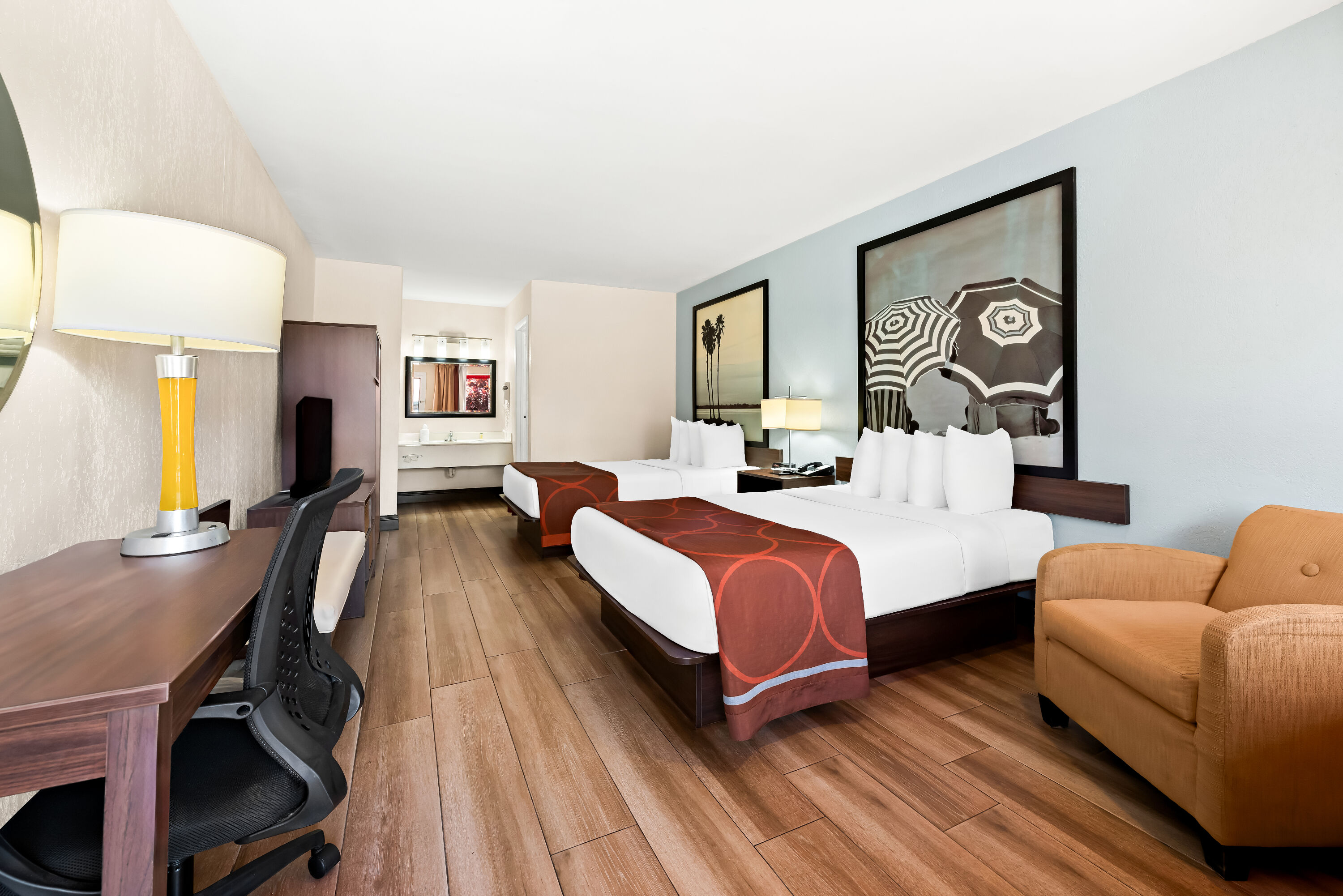 Double bed guest room at the Super 8 by Wyndham Florida City/Gateway to Keys/Everglades in Florida City, Florida