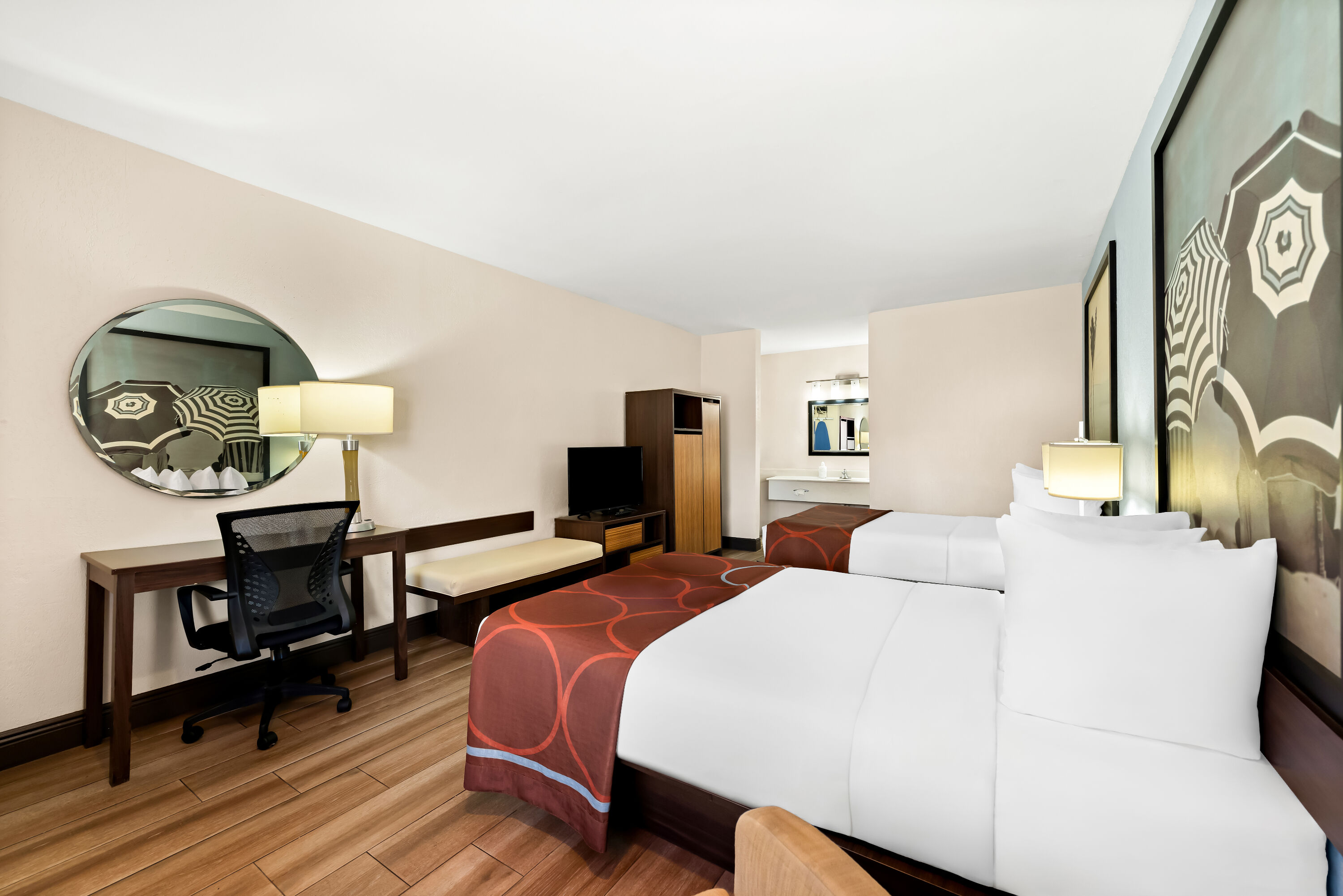 Double bed guest room at the Super 8 by Wyndham Florida City/Gateway to Keys/Everglades in Florida City, Florida