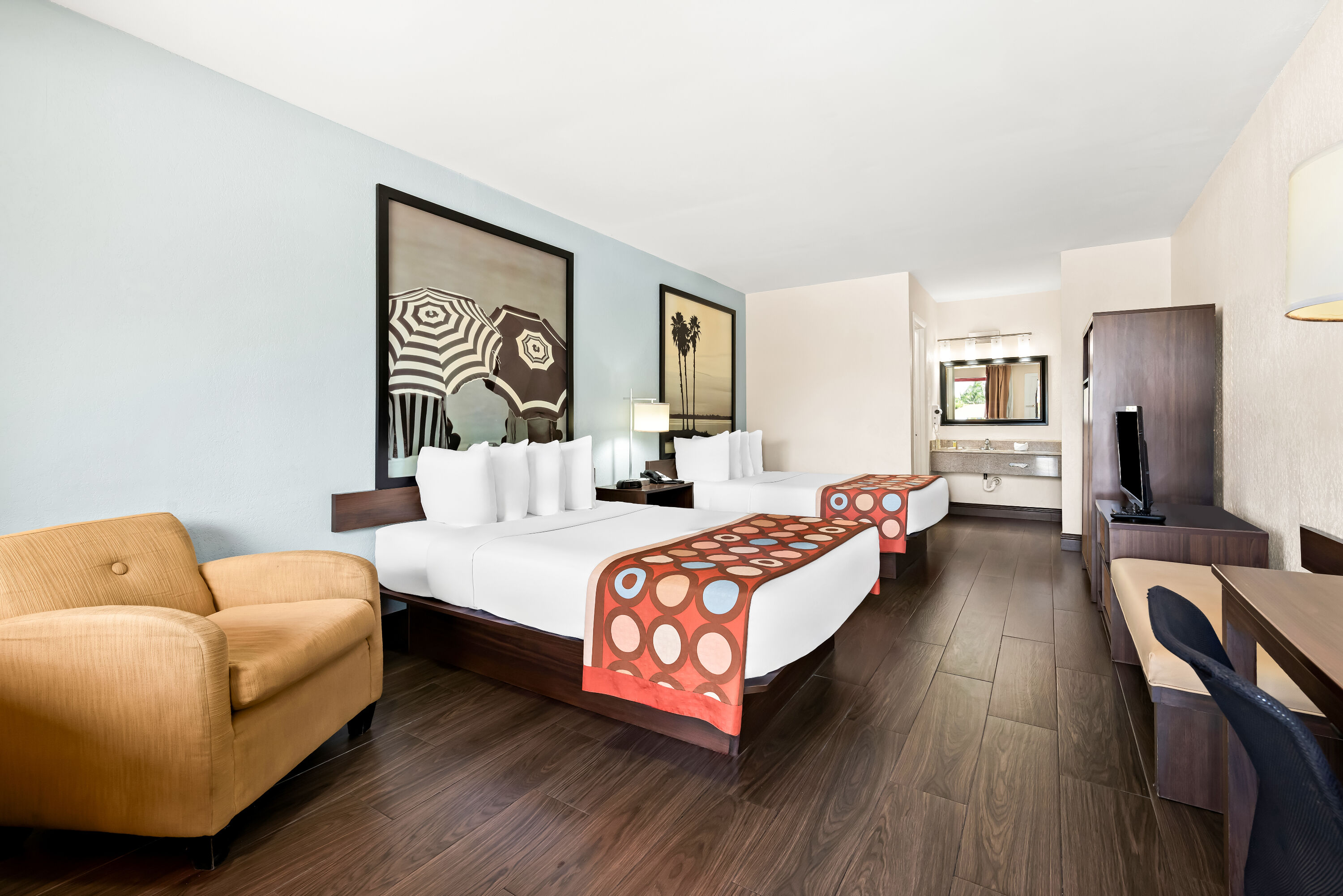 Double bed guest room at the Super 8 by Wyndham Florida City/Gateway to Keys/Everglades in Florida City, Florida