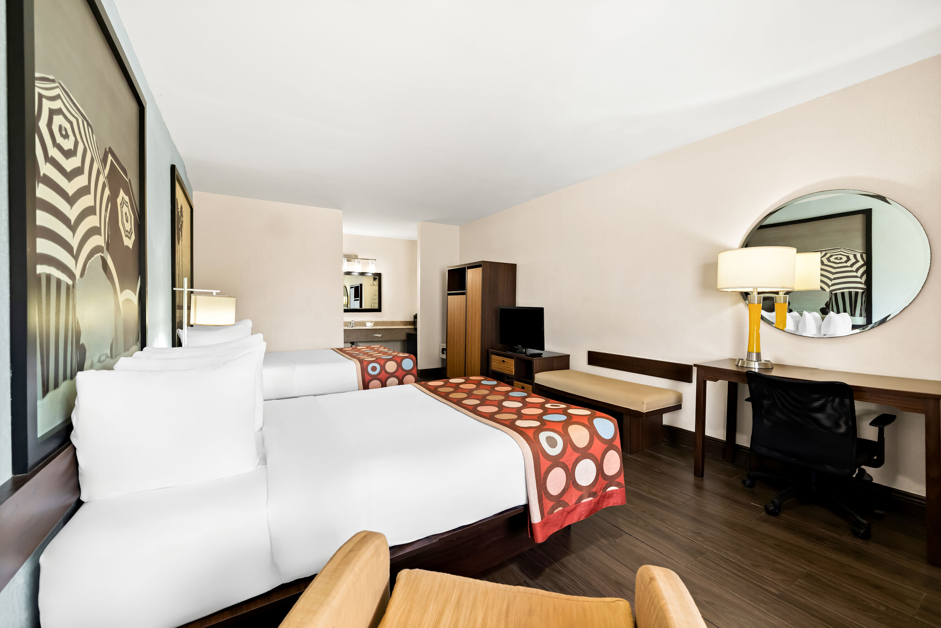 Double bed guest room at the Super 8 by Wyndham Florida City/Gateway to Keys/Everglades in Florida City, Florida