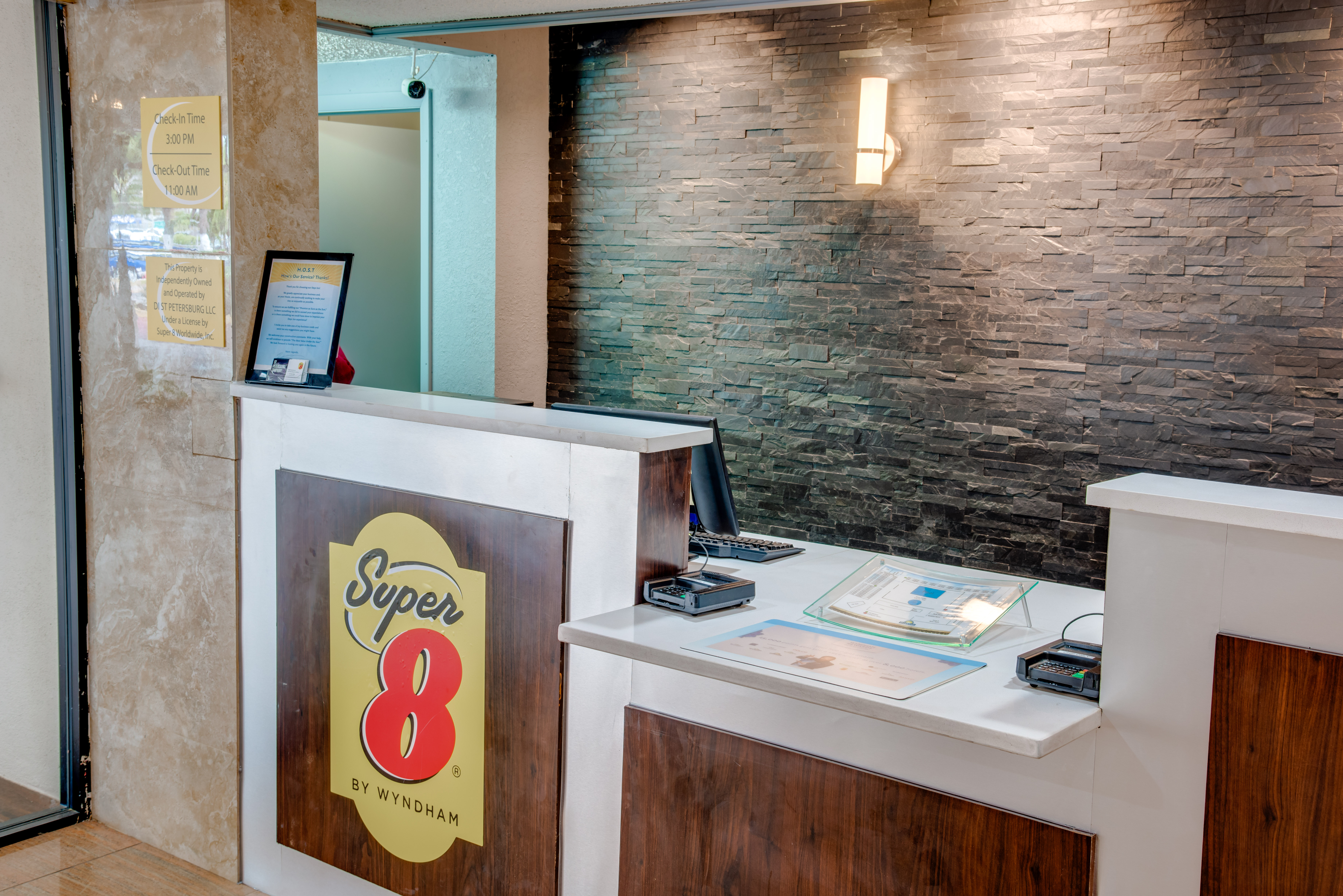 Super 8 by Wyndham St. Petersburg reception in St Petersburg, Florida