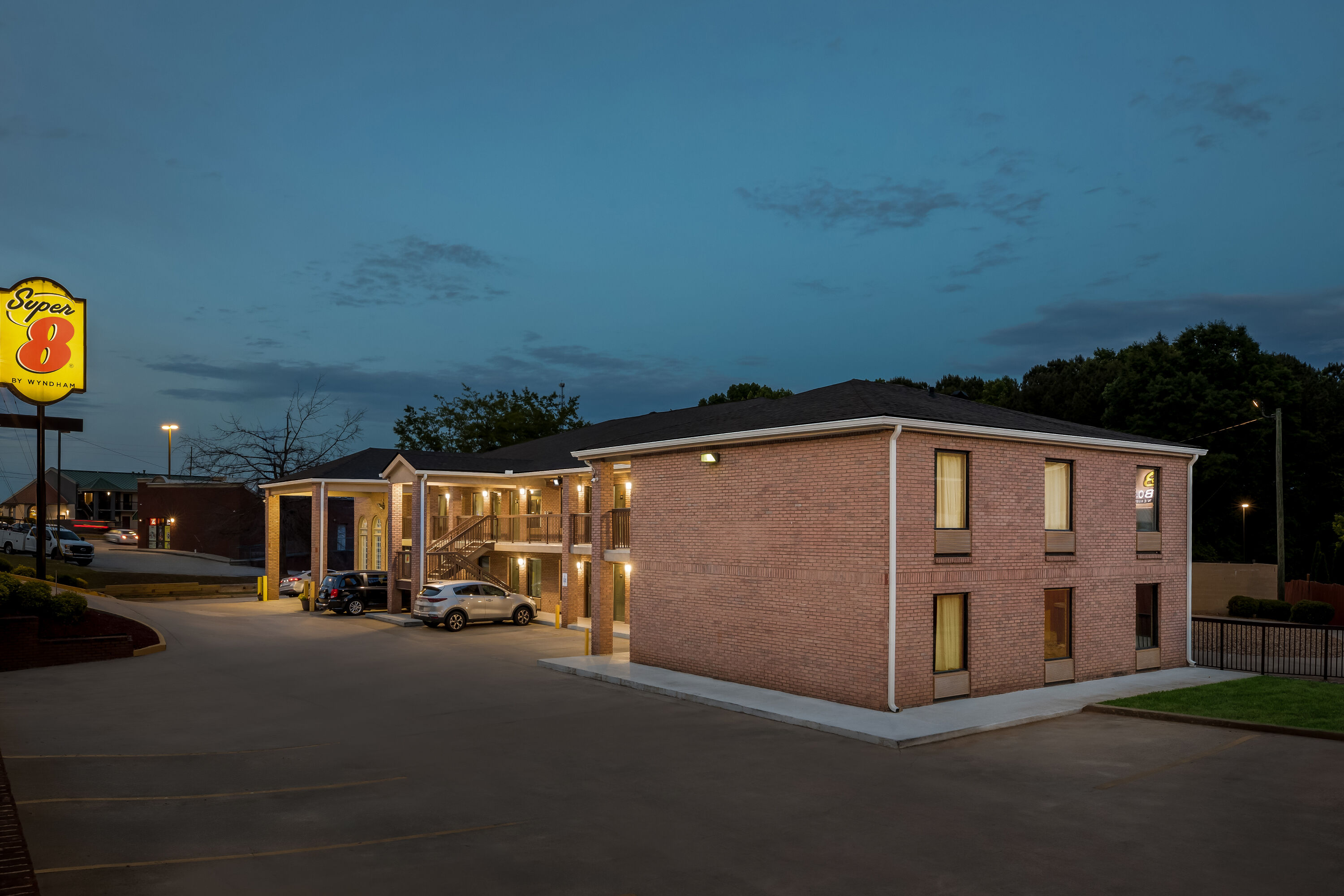 Exterior Night Image of Super 8 by Wyndham Acworth/Atlanta Area hotel in Acworth, Georgia