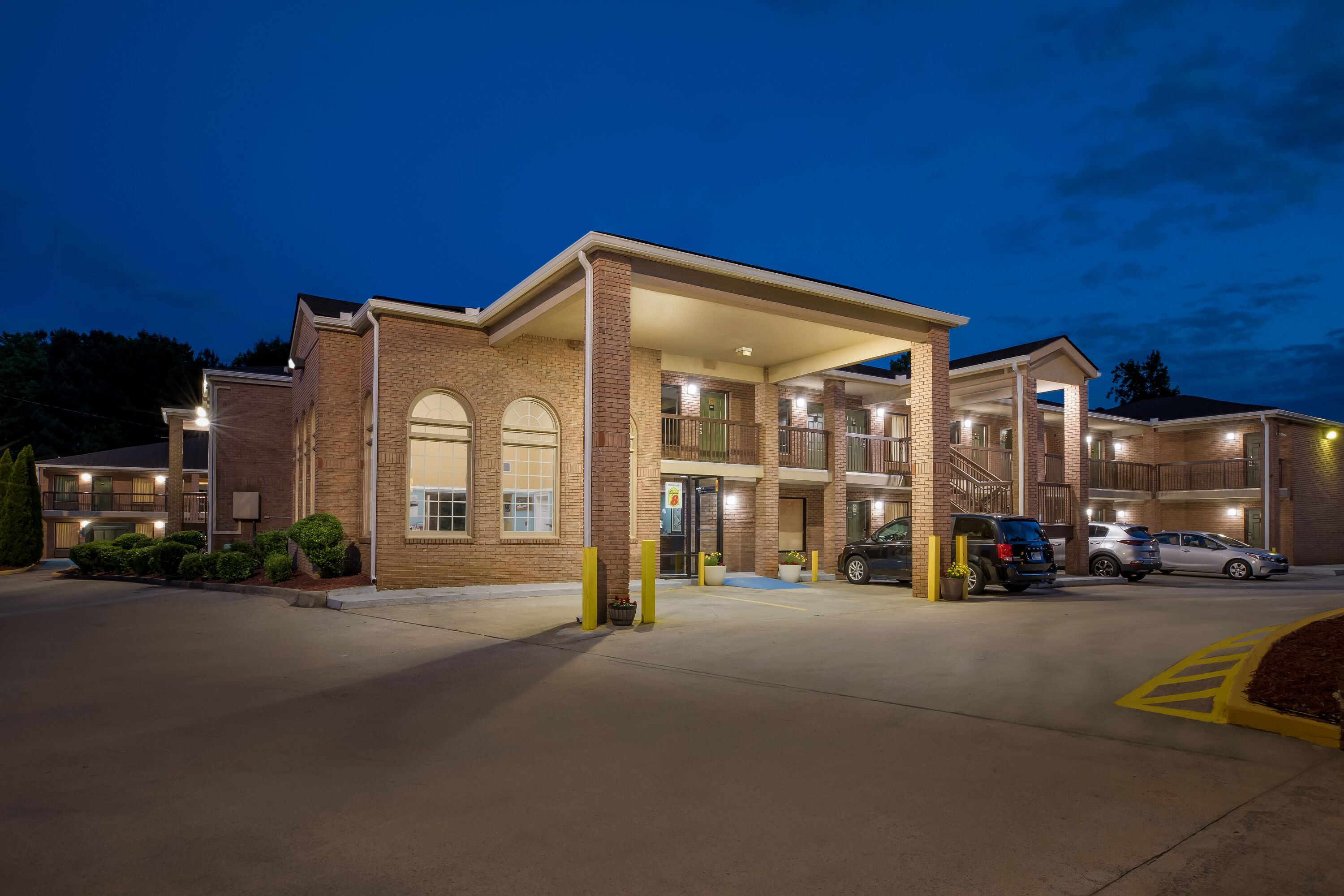 Exterior Night Image of Super 8 by Wyndham Acworth/Atlanta Area hotel in Acworth, Georgia