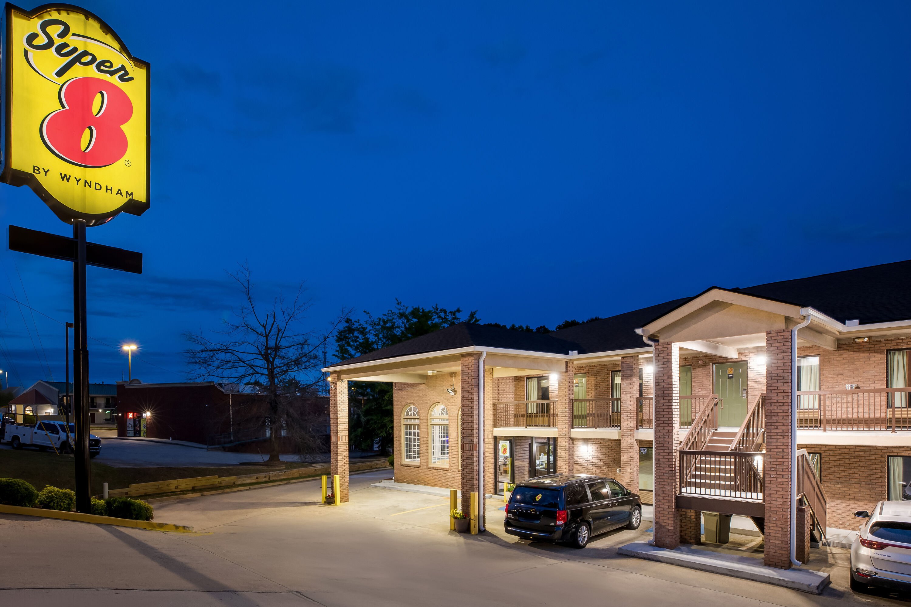 Exterior Night Image of Super 8 by Wyndham Acworth/Atlanta Area hotel in Acworth, Georgia