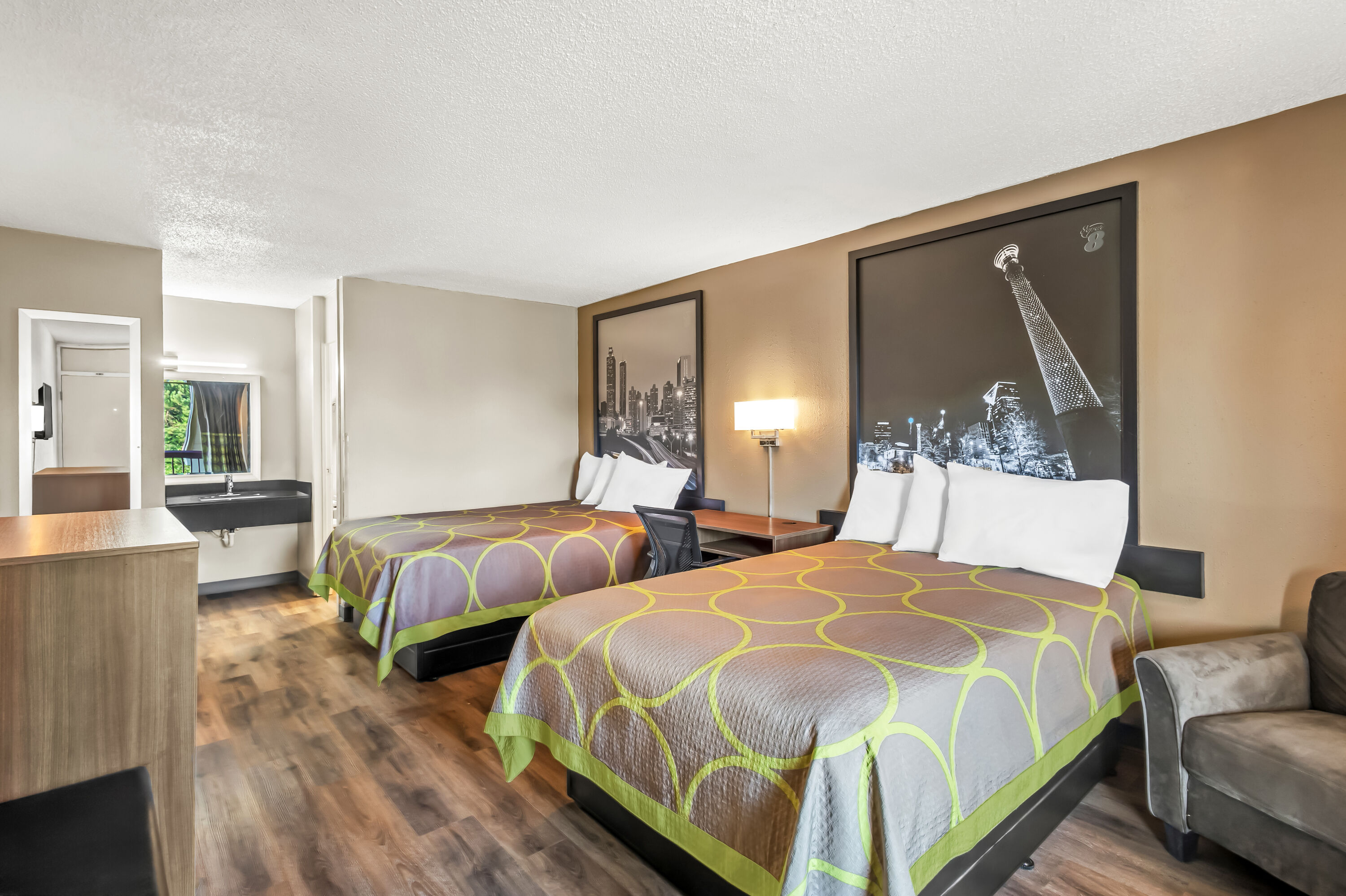 Double bed guest room at the Super 8 by Wyndham Commerce in Commerce, Georgia