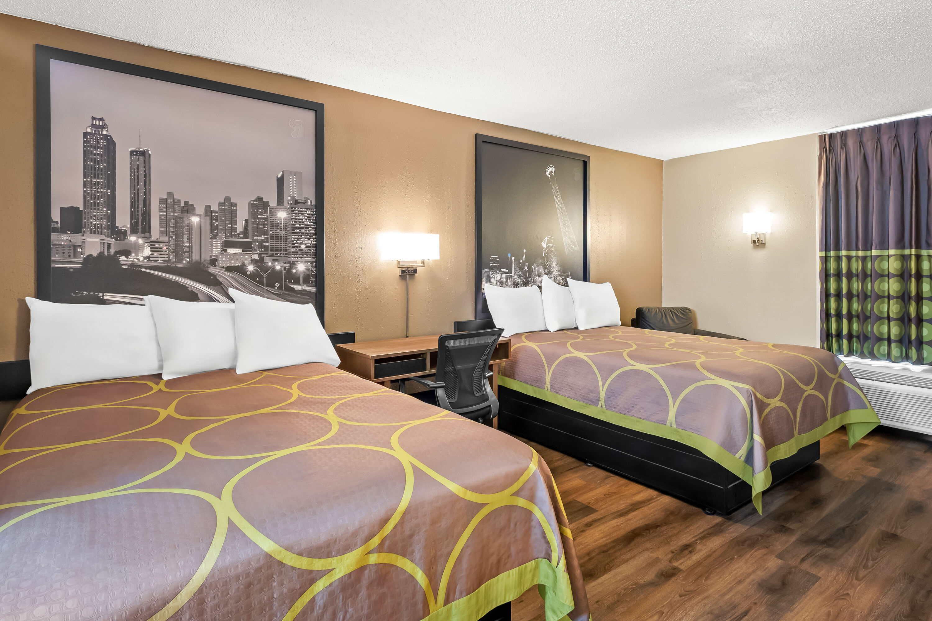 Double bed guest room at the Super 8 by Wyndham Commerce in Commerce, Georgia