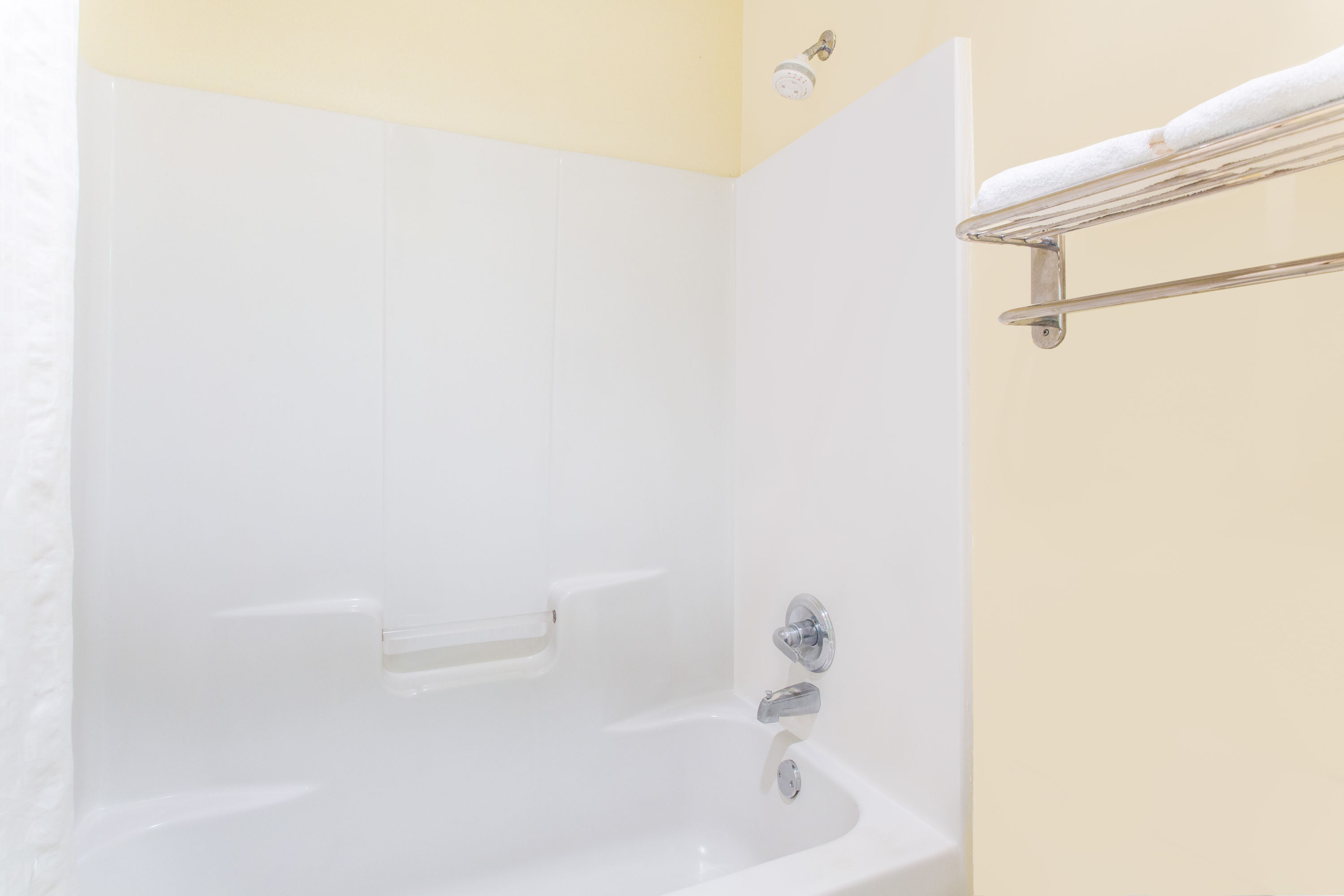 Guest room bath at the Super 8 by Wyndham Dublin in Dublin, Georgia