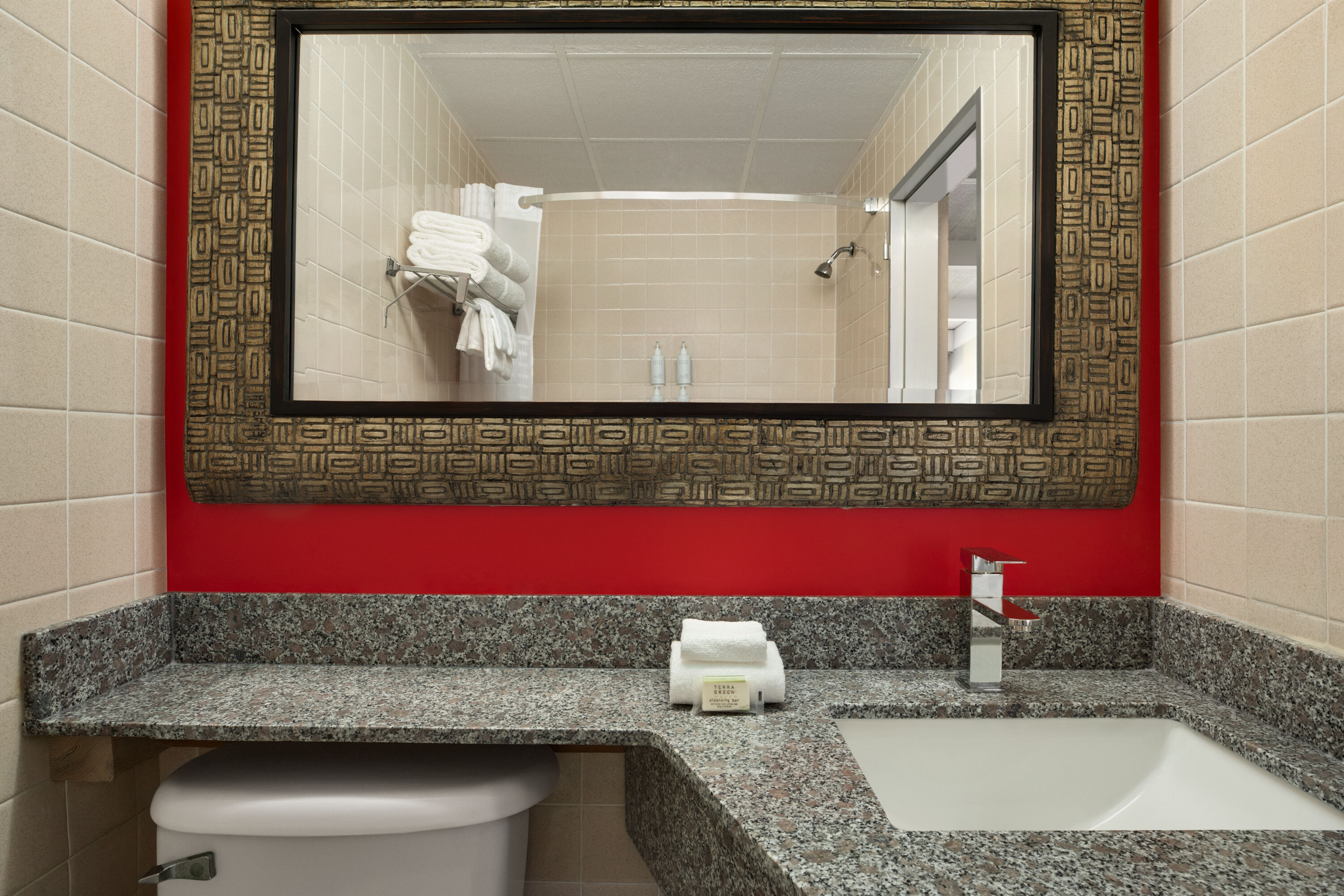 Guest room bath at the Super 8 by Wyndham Macon GA in Macon, Georgia