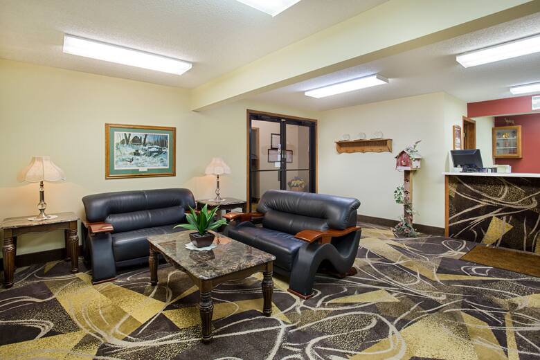 Super 8 Charles City hotel lobby in Charles City, Iowa