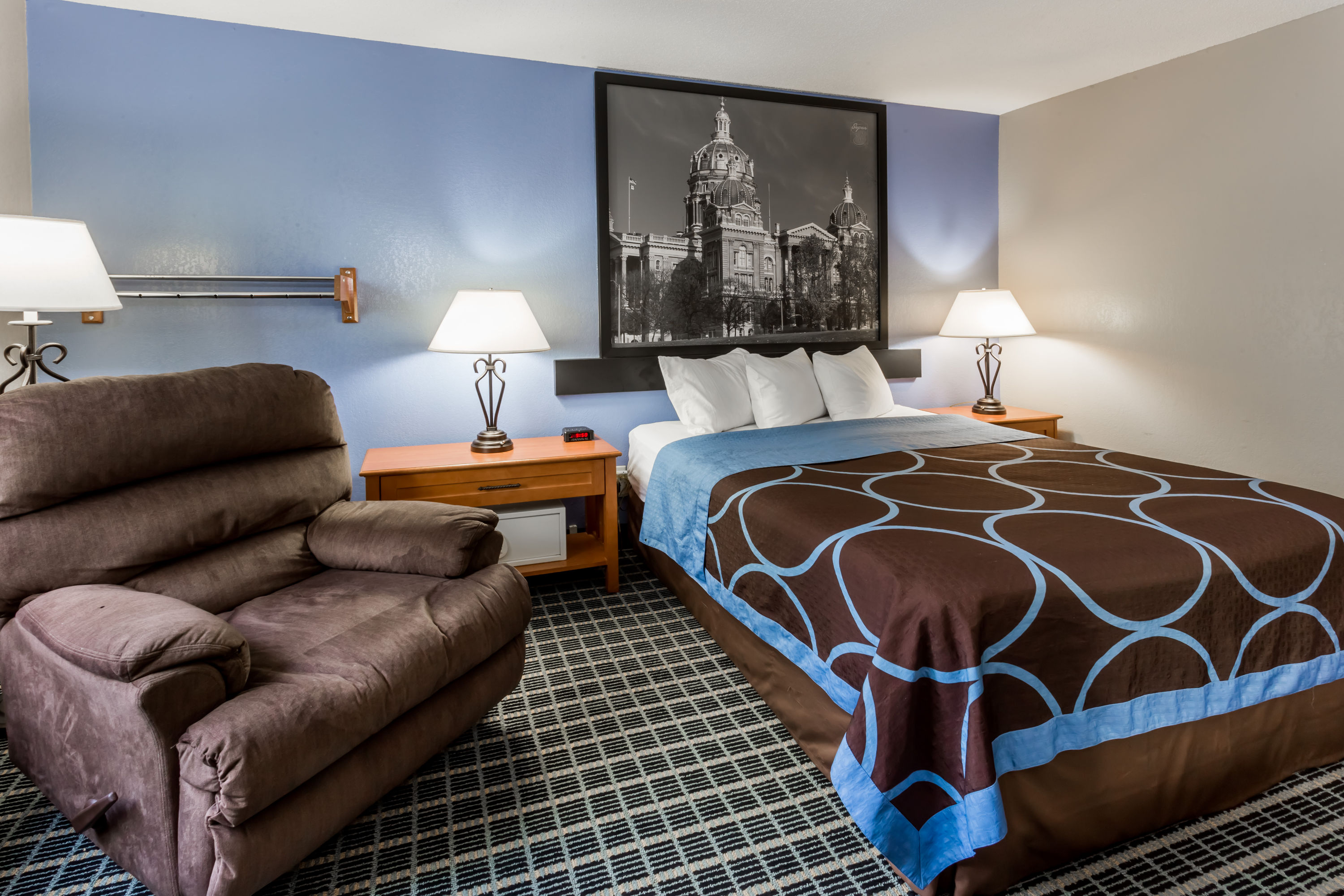 Guest room at the Super 8 by Wyndham Iowa City/Coralville in Coralville, Iowa