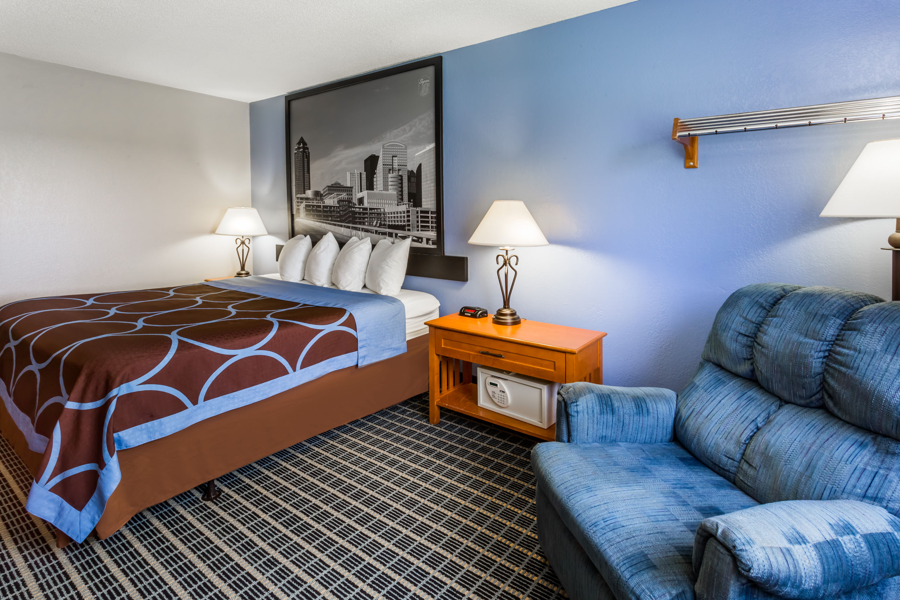 Guest room at the Super 8 by Wyndham Iowa City/Coralville in Coralville, Iowa