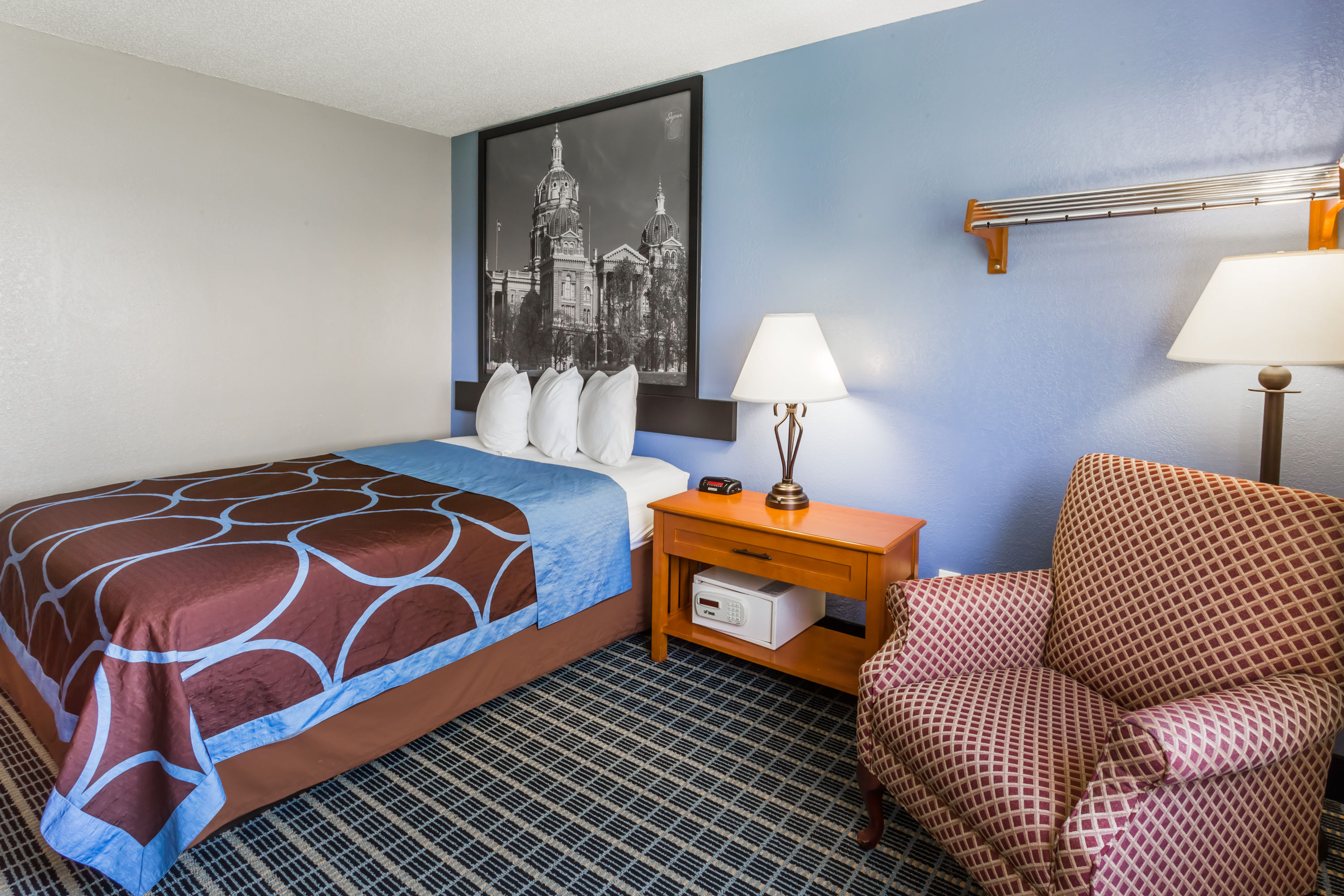 Guest room at the Super 8 by Wyndham Iowa City/Coralville in Coralville, Iowa