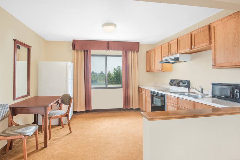 Guest room at the Super 8 Marshalltown in Marshalltown, Iowa