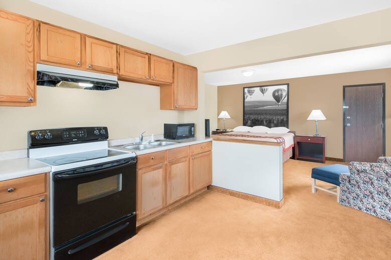 Guest room at the Super 8 Marshalltown in Marshalltown, Iowa