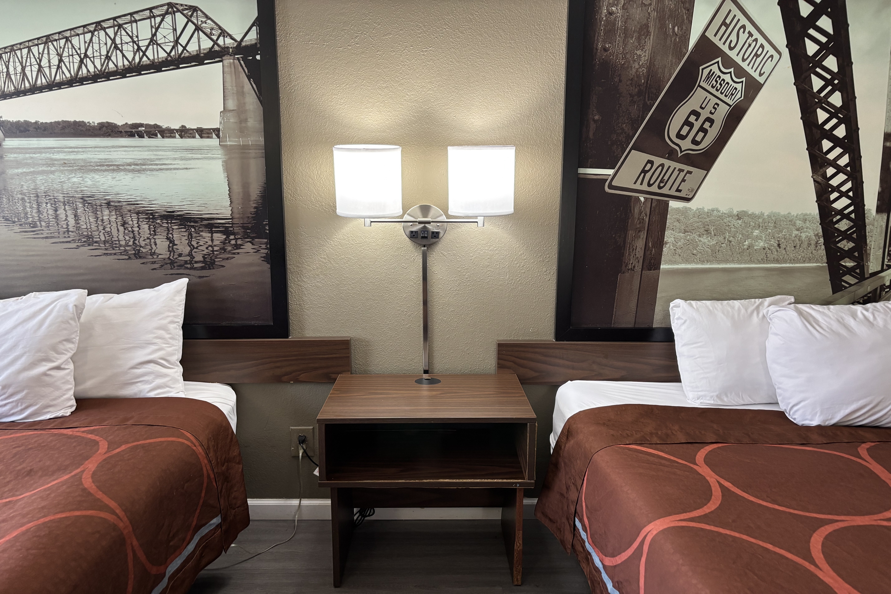 Guest room at the Super 8 by Wyndham Alton in Alton, Illinois
