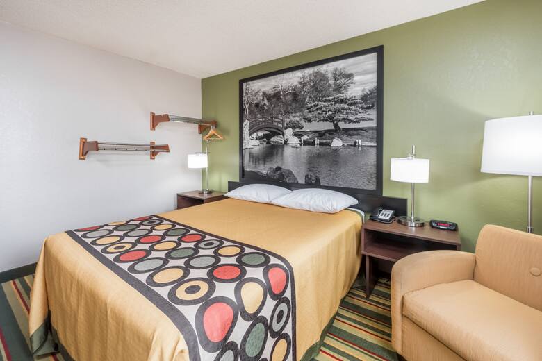Guest room at the Super 8 Bloomington in Bloomington, Illinois