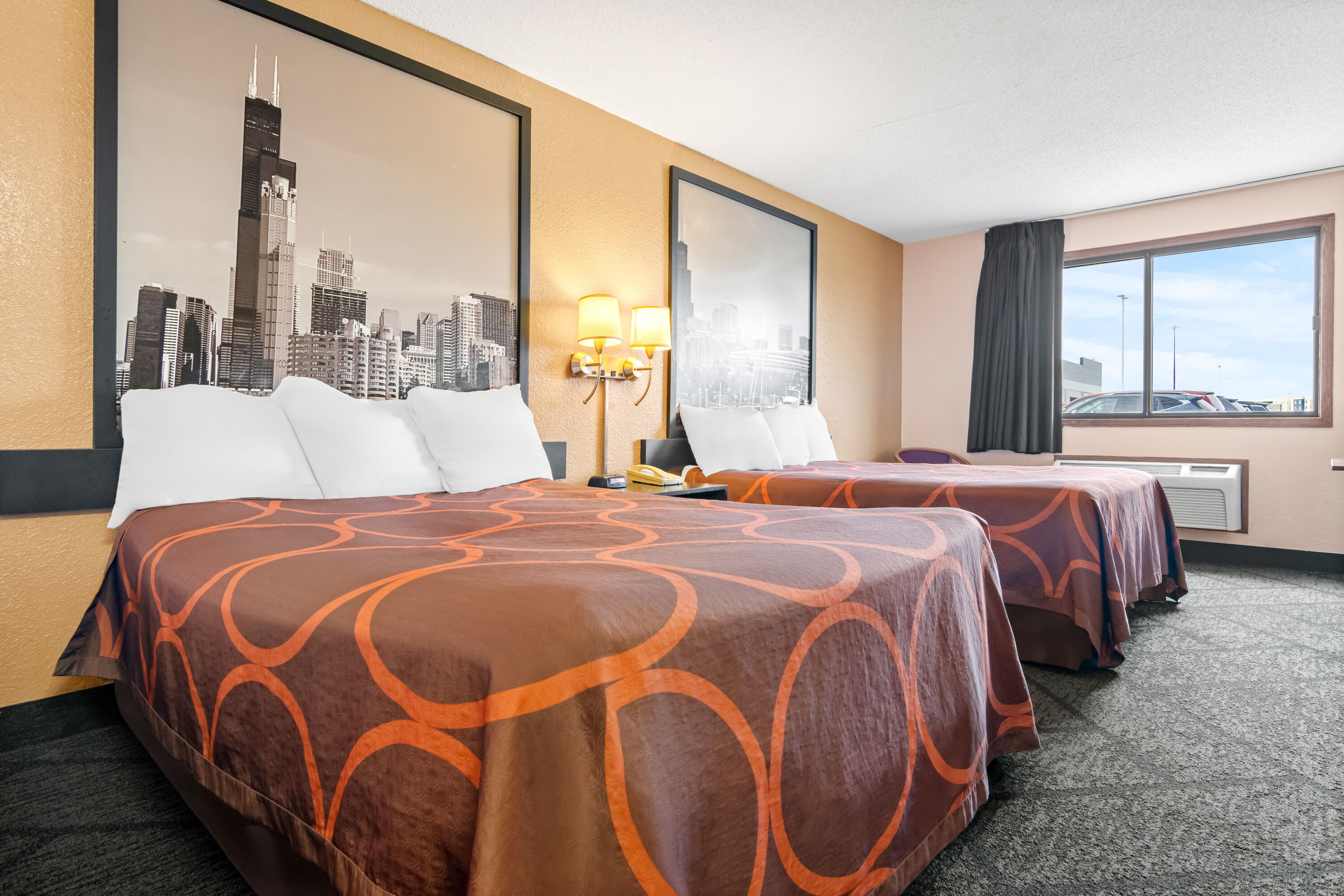 Double bed guest room at the Super 8 by Wyndham Bourbonnais/Kankakee Area in Bourbonnais, Illinois