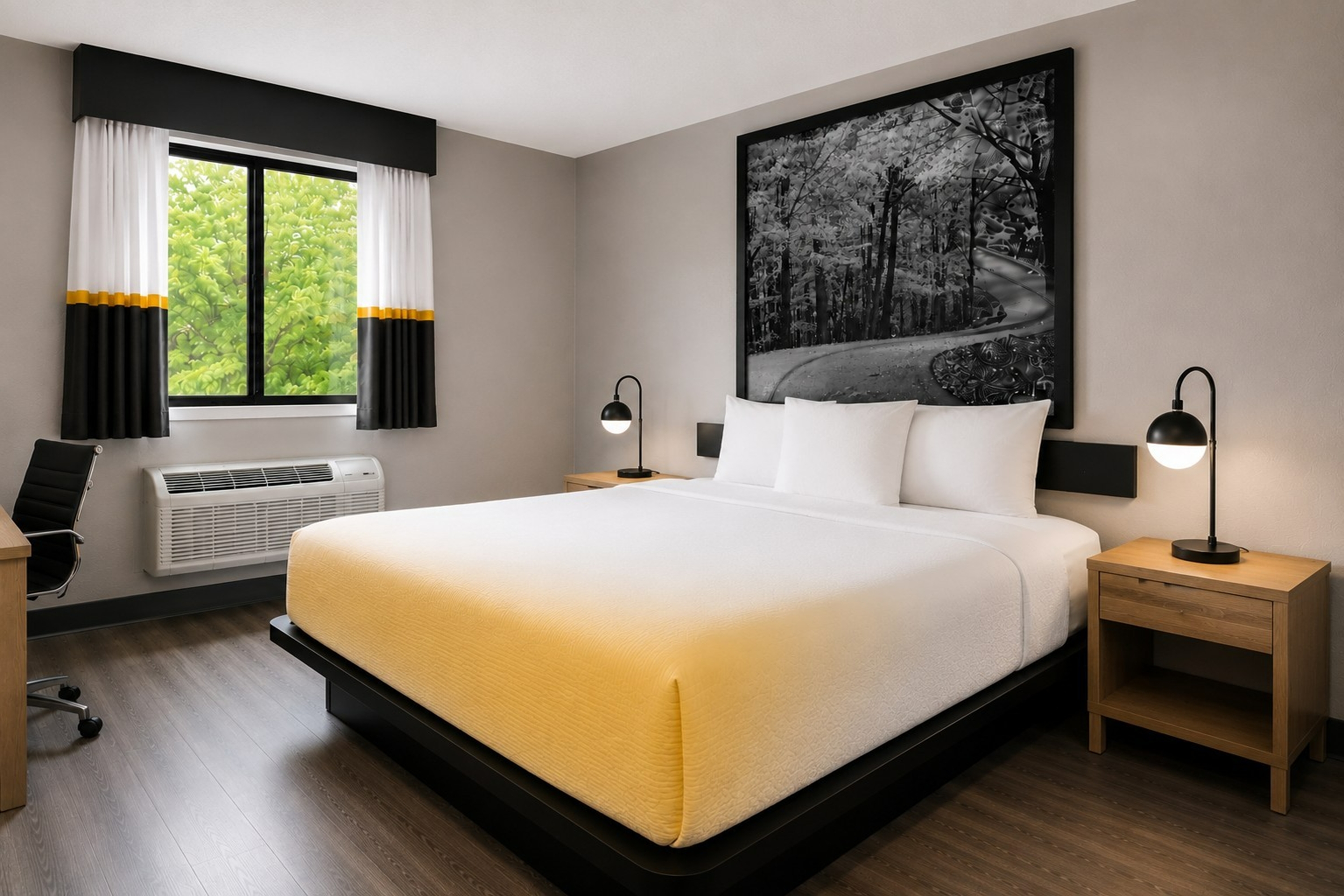 Guest room at the Super 8 by Wyndham Champaign in Champaign, Illinois