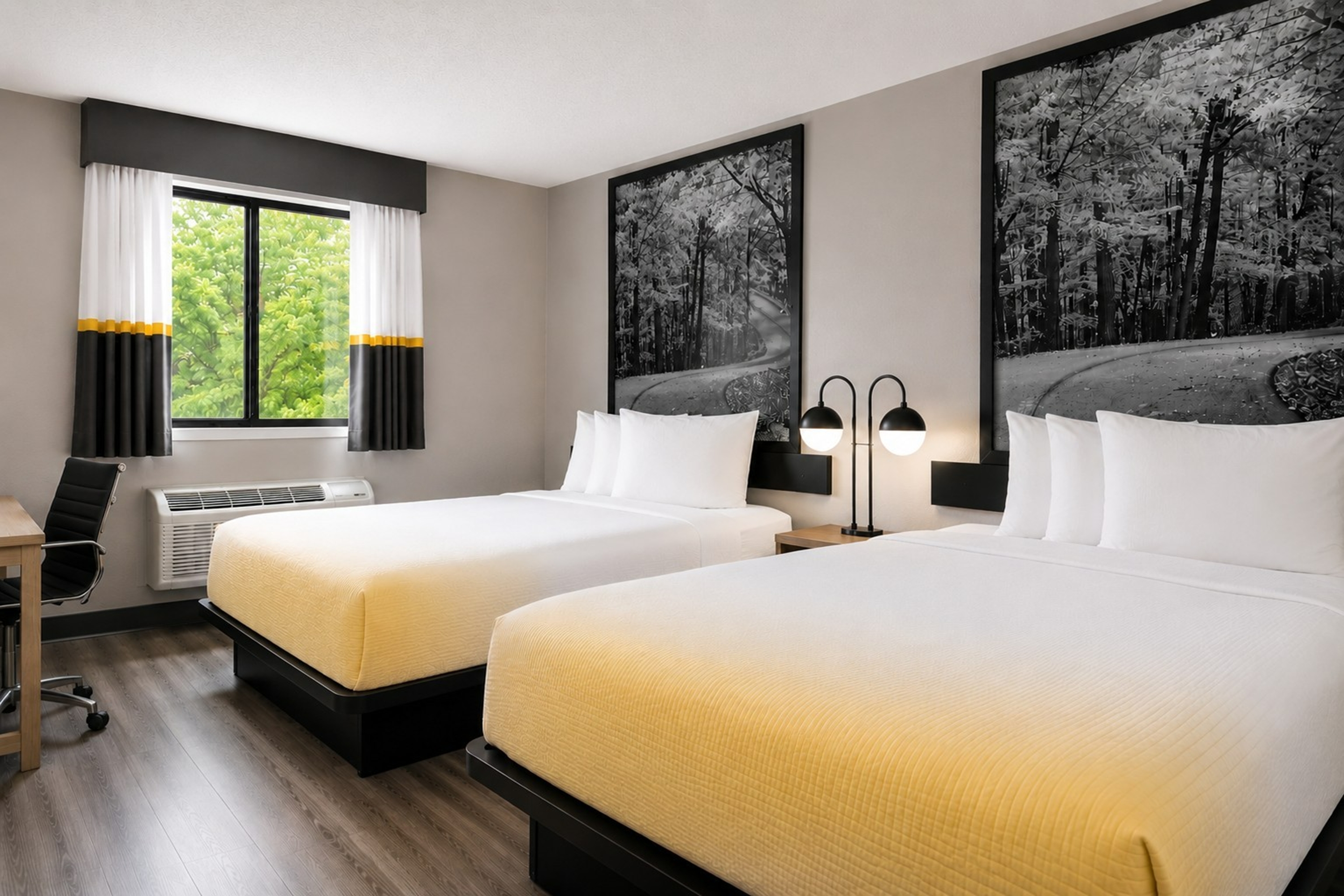 Guest room at the Super 8 by Wyndham Champaign in Champaign, Illinois