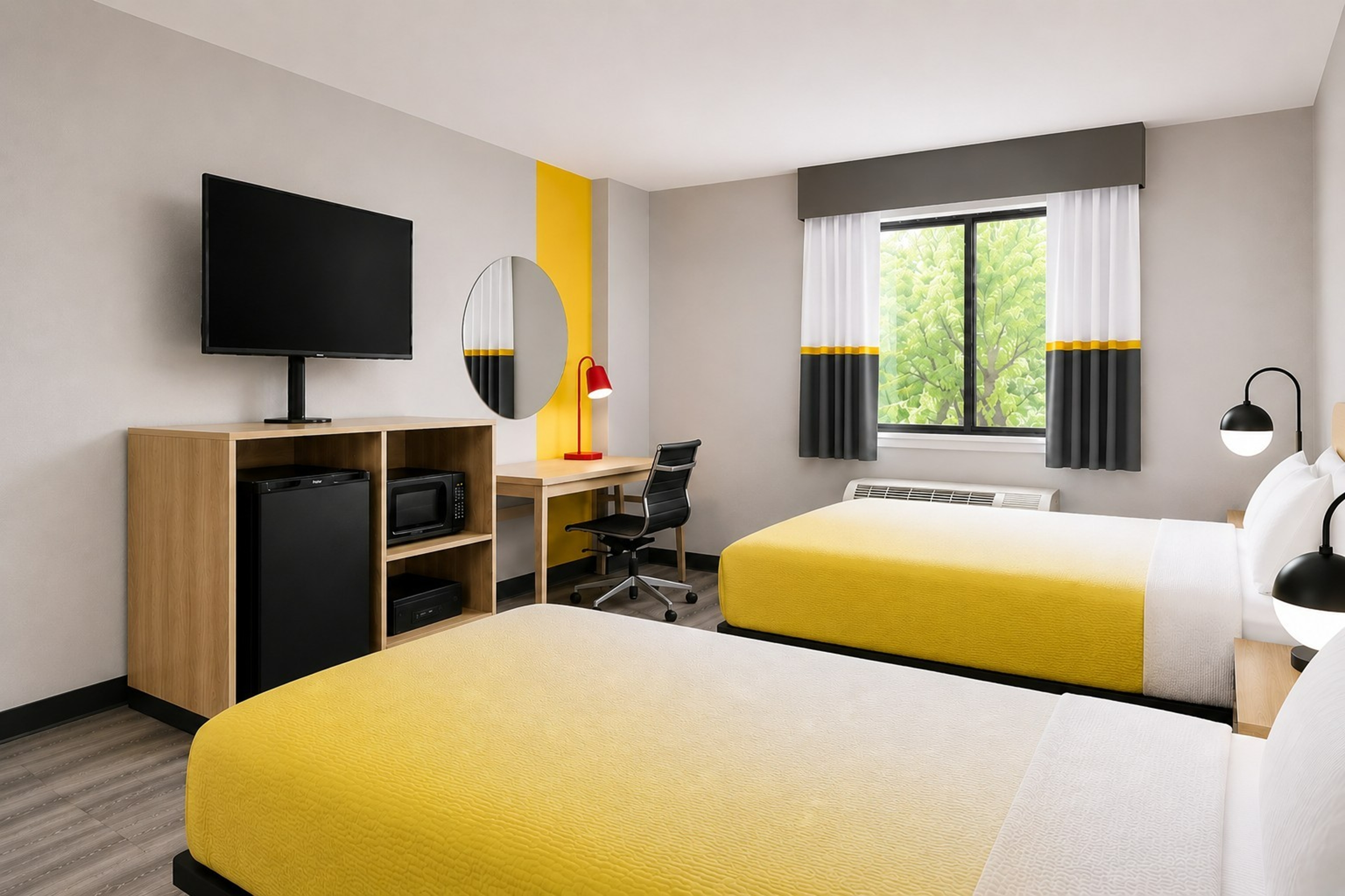 Guest room at the Super 8 by Wyndham Champaign in Champaign, Illinois